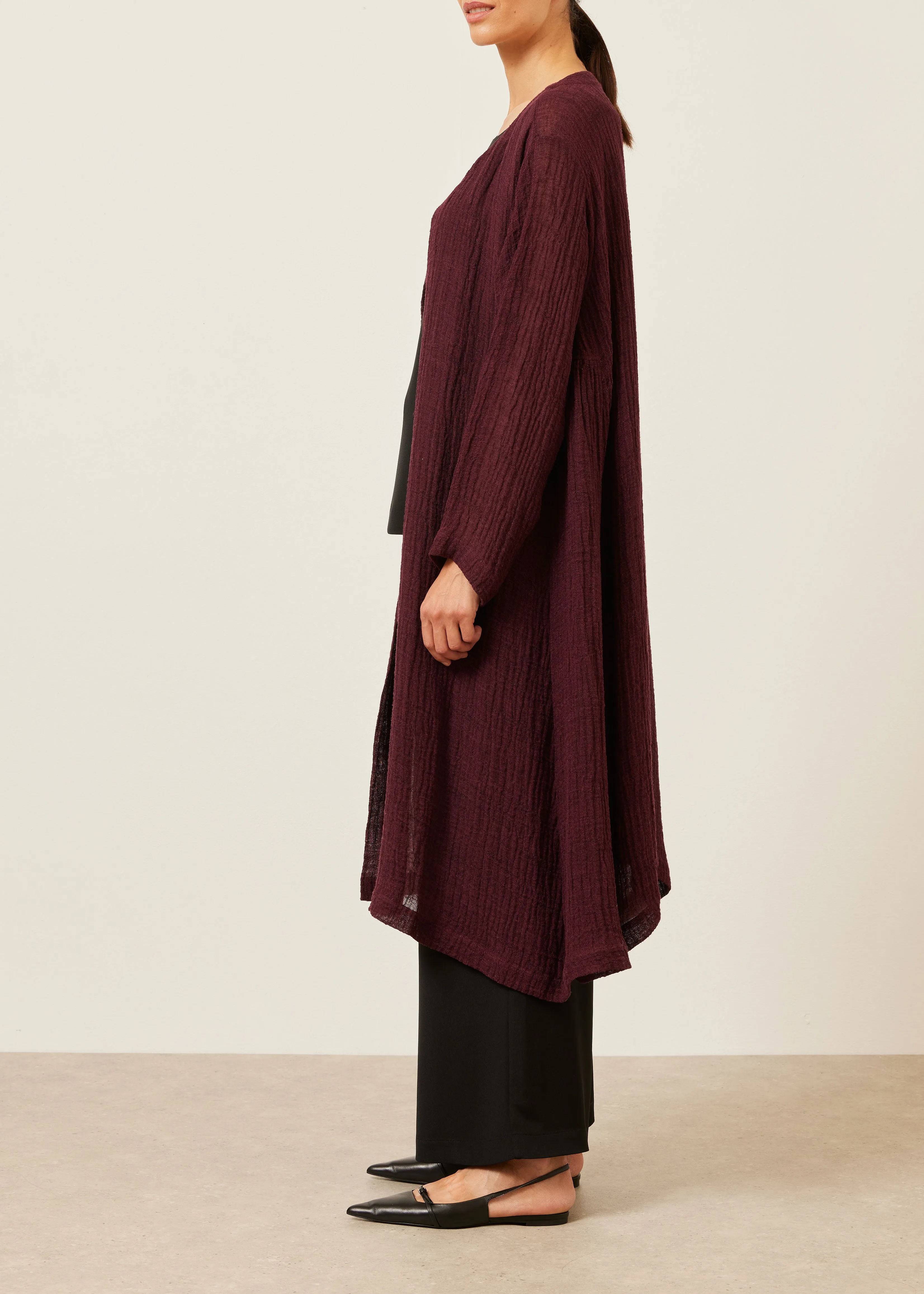 linen guaze 3/4 length side pleated round neck coat sold by eskandar product image thumbnail 2