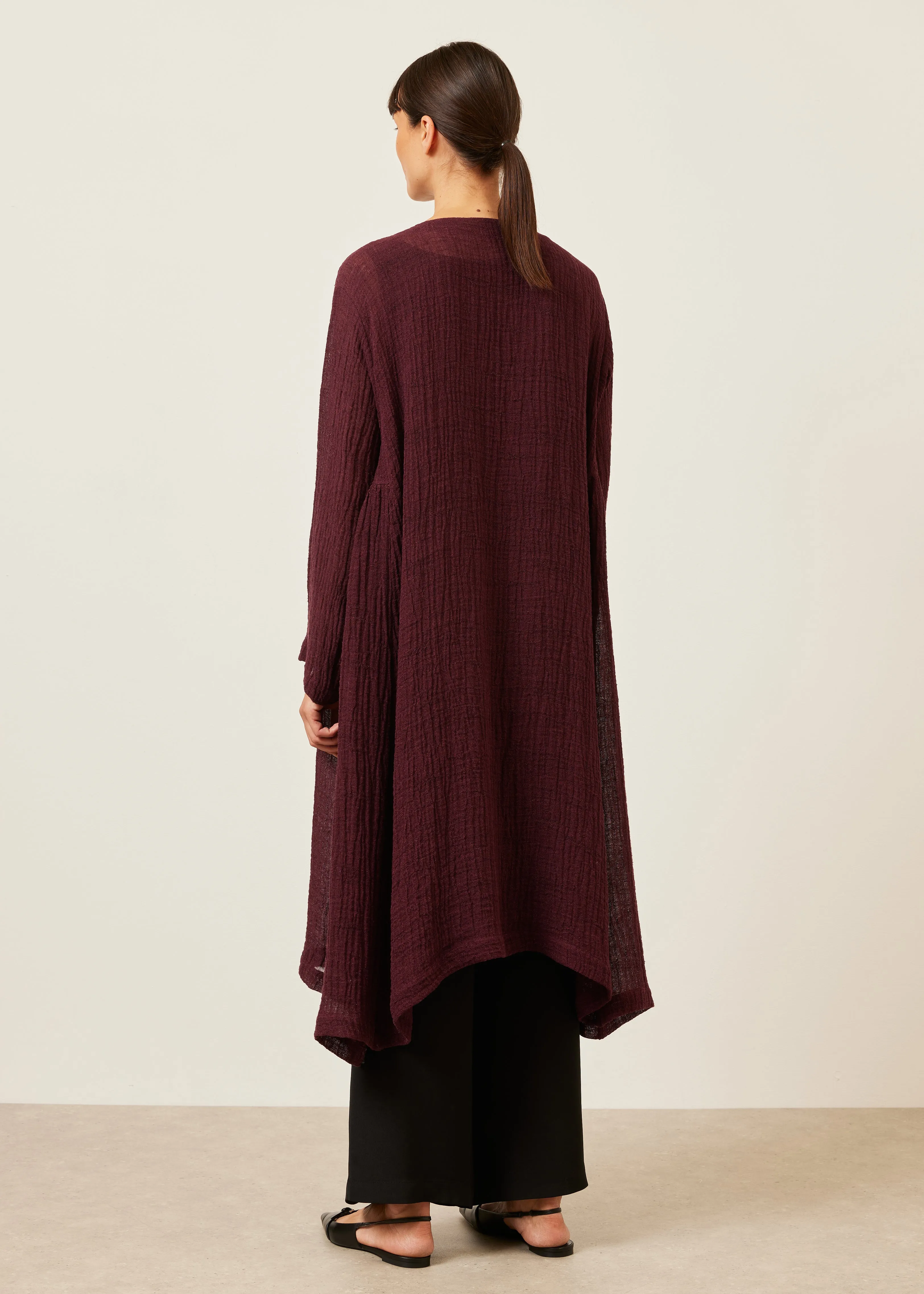 linen guaze 3/4 length side pleated round neck coat sold by eskandar product image thumbnail 3