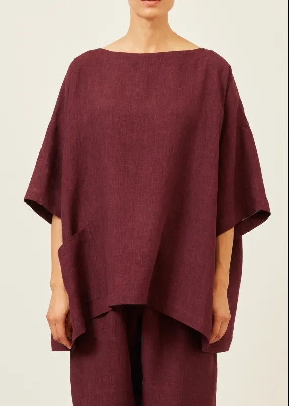 linen angle-to-front 3/4 sleeve scoop neck tunic - long sold by eskandar