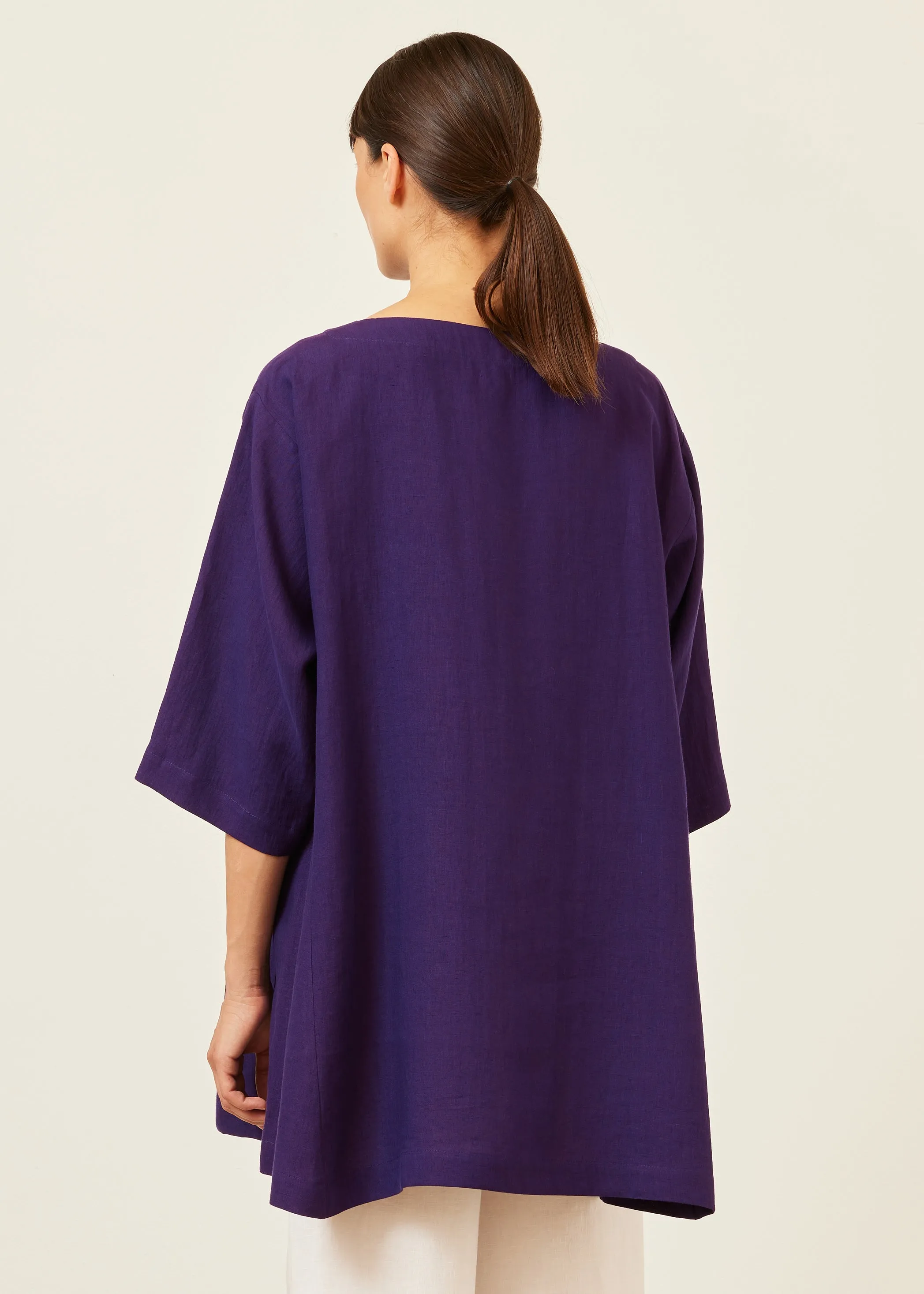 linen side panelled 3/4 sleeve scoop neck tunic - long sold by eskandar product image thumbnail 3