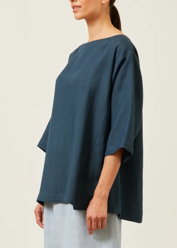 linen side panelled 3/4 sleeve scoop neck tunic  - long sold by eskandar
