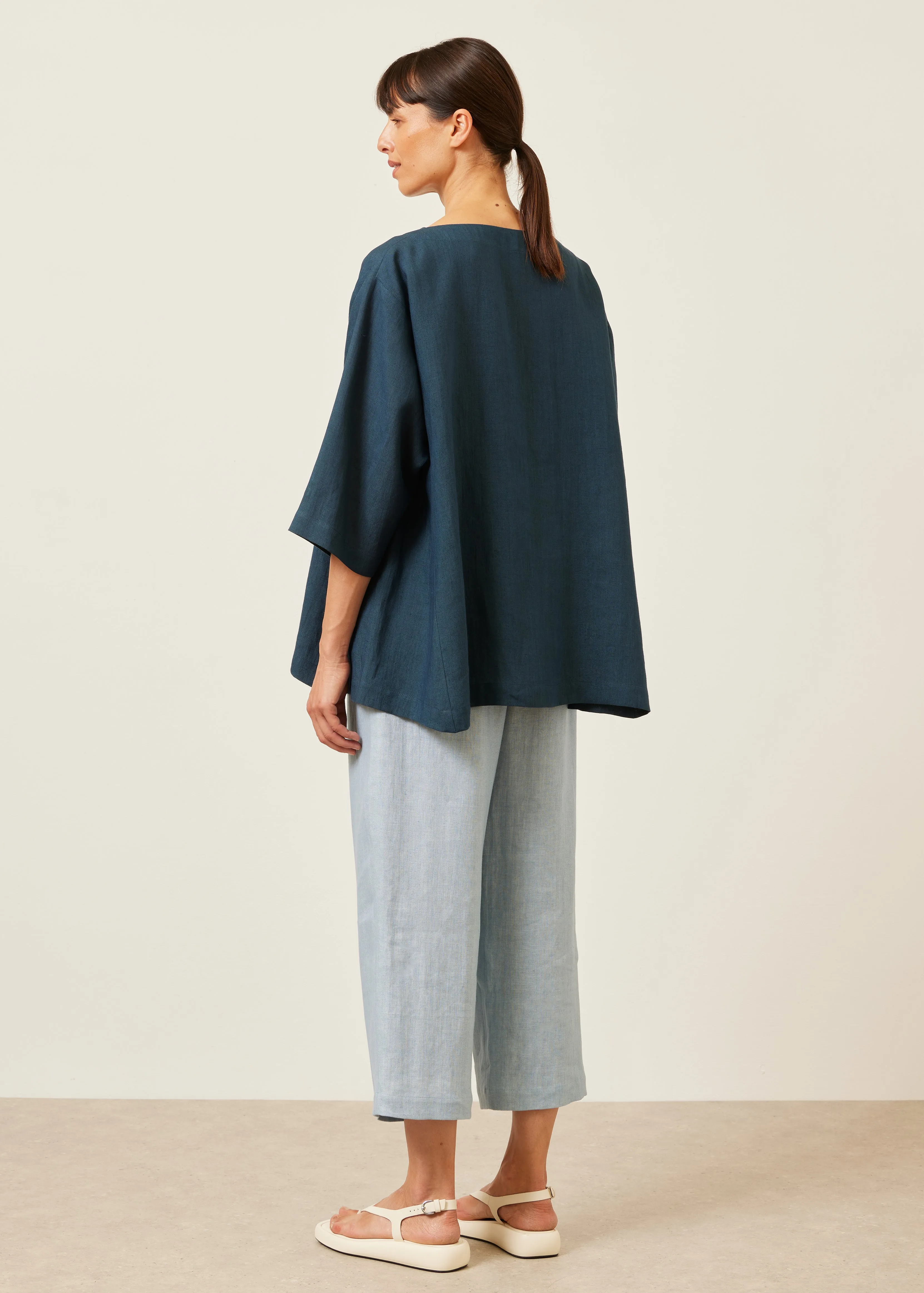 linen side panelled 3/4 sleeve scoop neck tunic - long sold by eskandar product image thumbnail 3