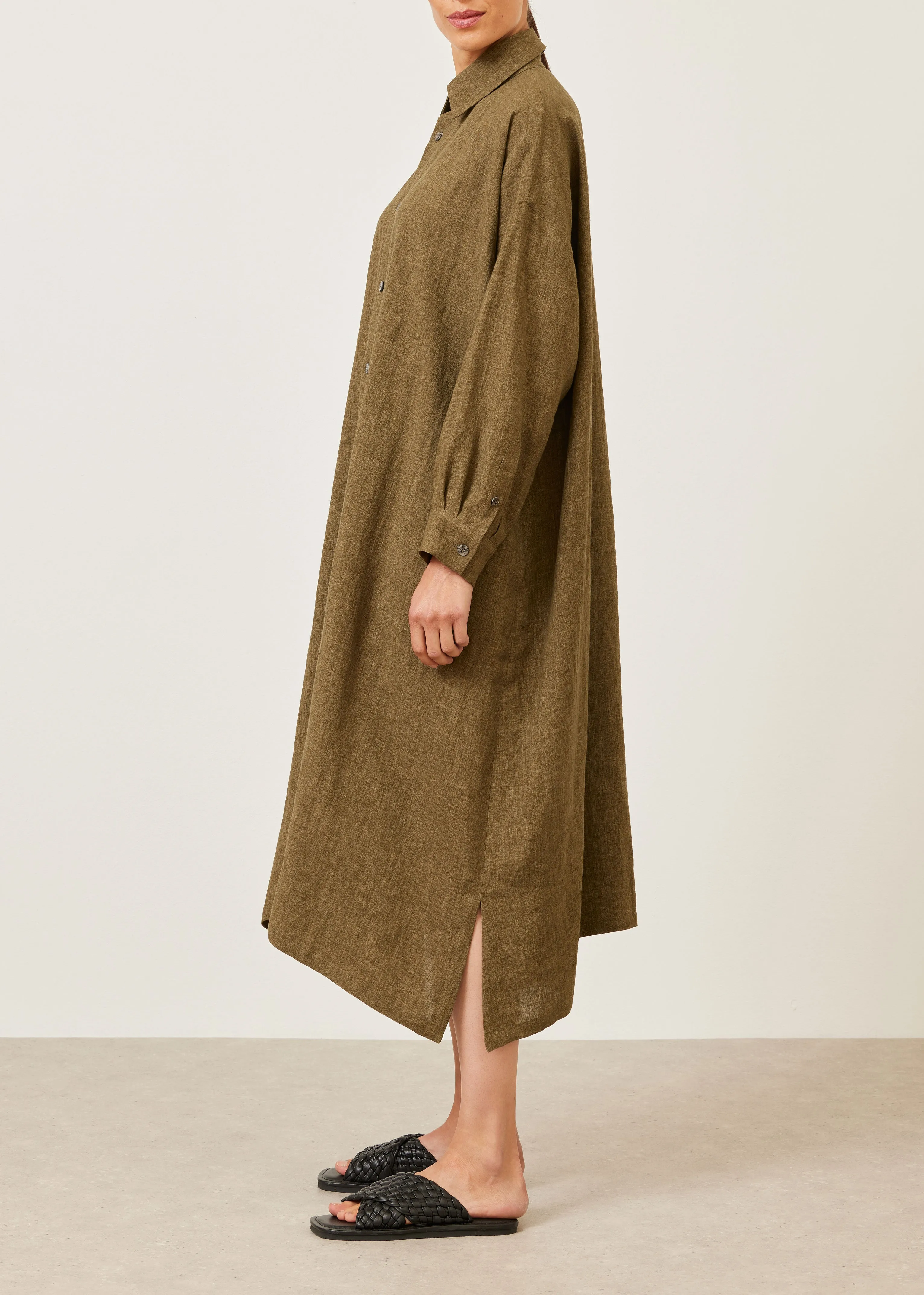 linen wide a-line shirt dress with collar sold by eskandar product image thumbnail 2