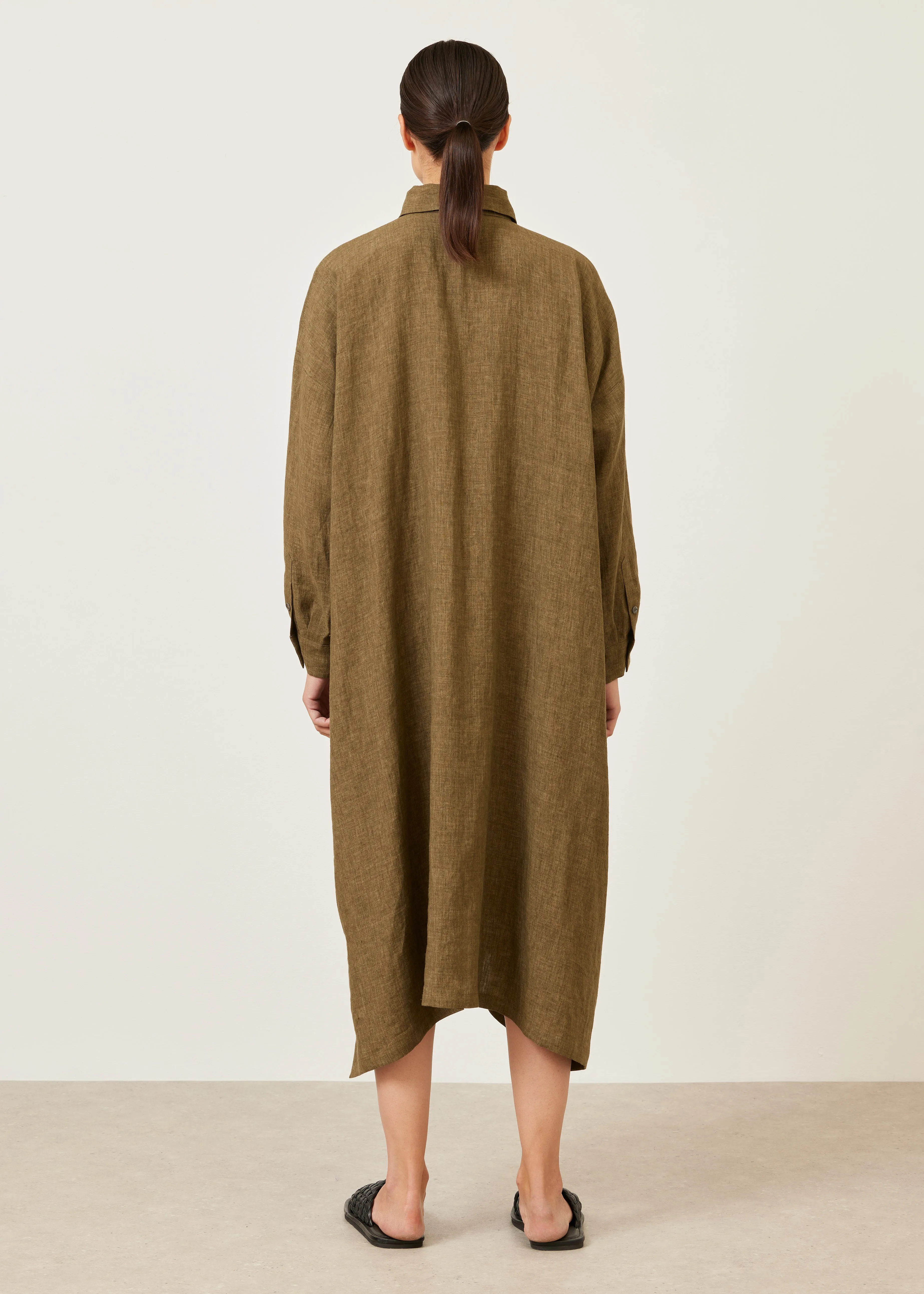 linen wide a-line shirt dress with collar sold by eskandar product image thumbnail 3