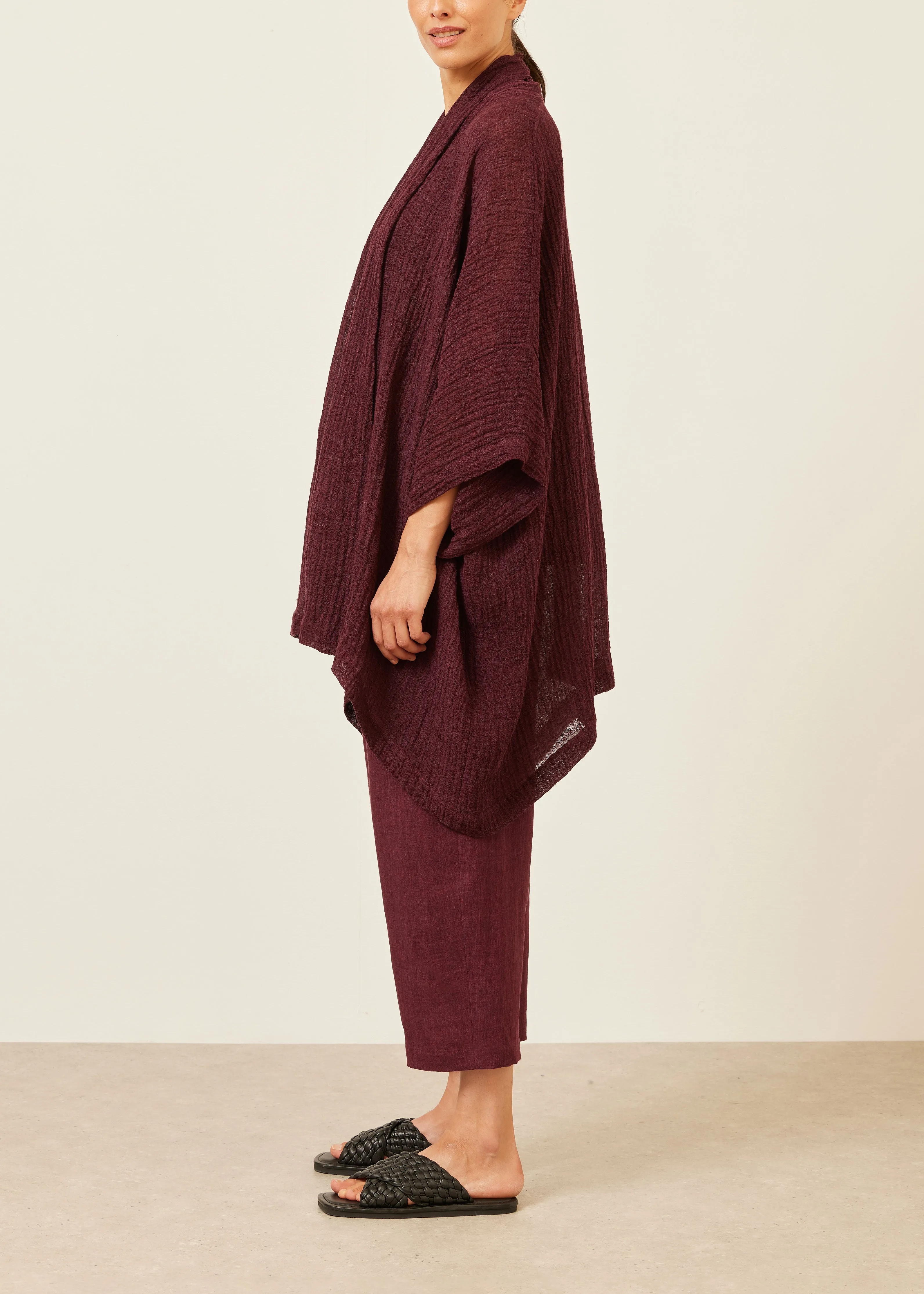 linen gauze wide short sleeve scrunch shawl collar jacket - long plus sold by eskandar product image thumbnail 2