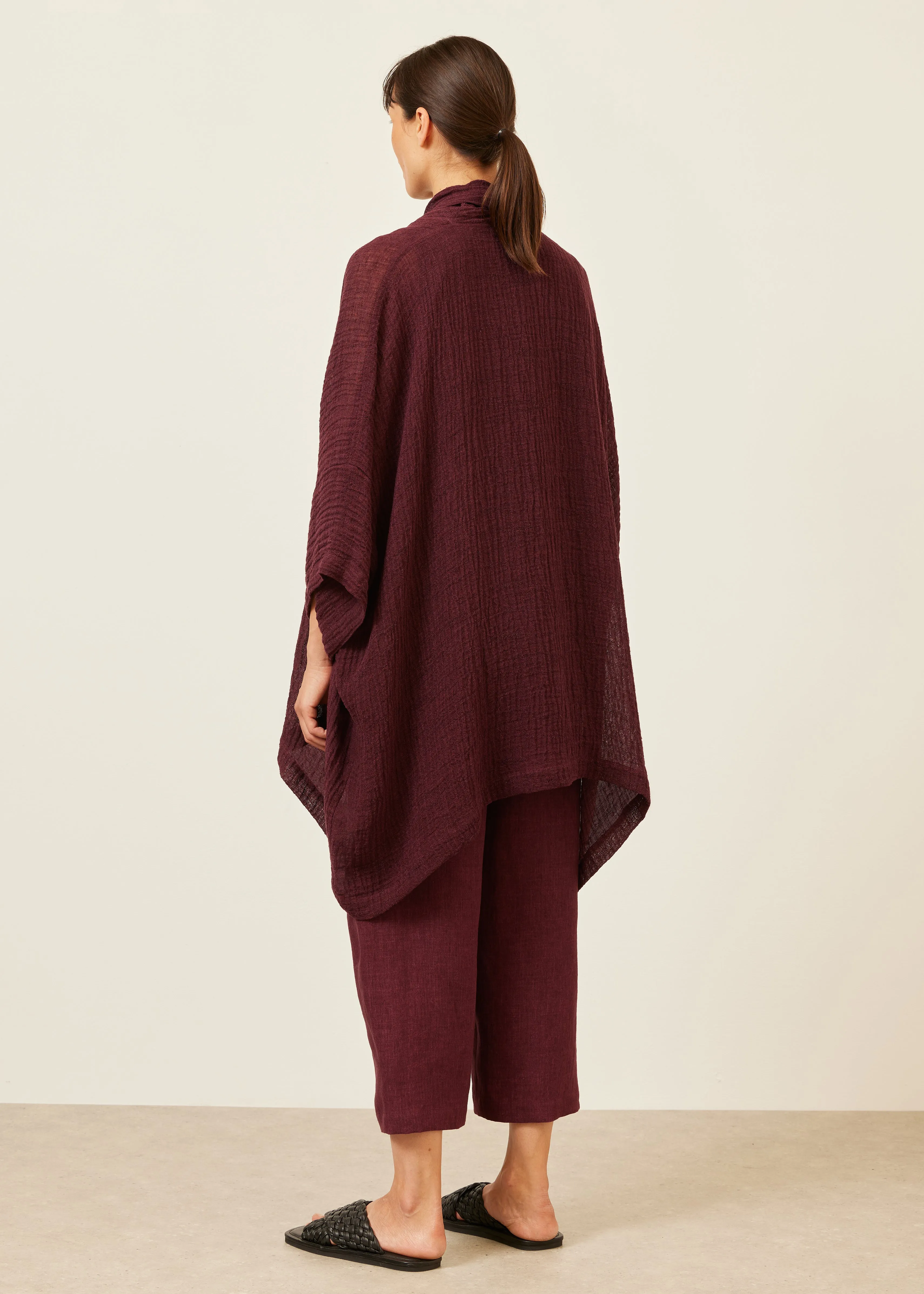 linen gauze wide short sleeve scrunch shawl collar jacket - long plus sold by eskandar product image thumbnail 4