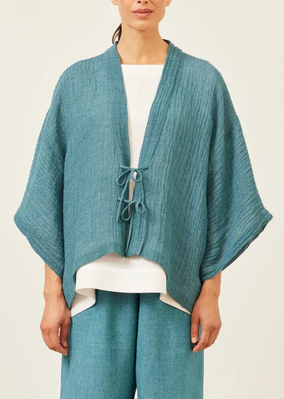 linen gauze shanghai jacket - mid (darkturquoise) sold by eskandar