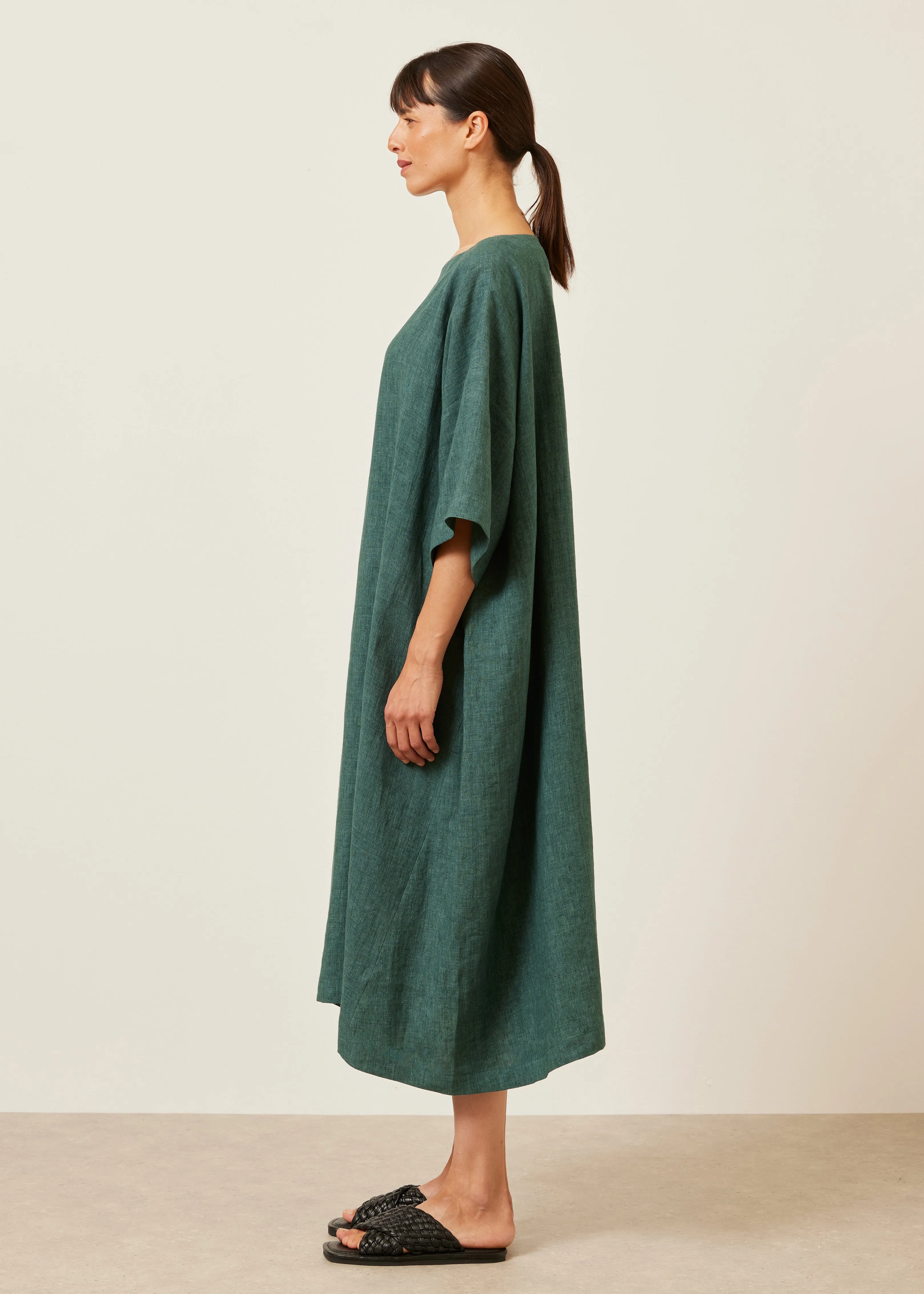 linen angle-to-front side seam scoop neck t shirt dress sold by eskandar product image thumbnail 3