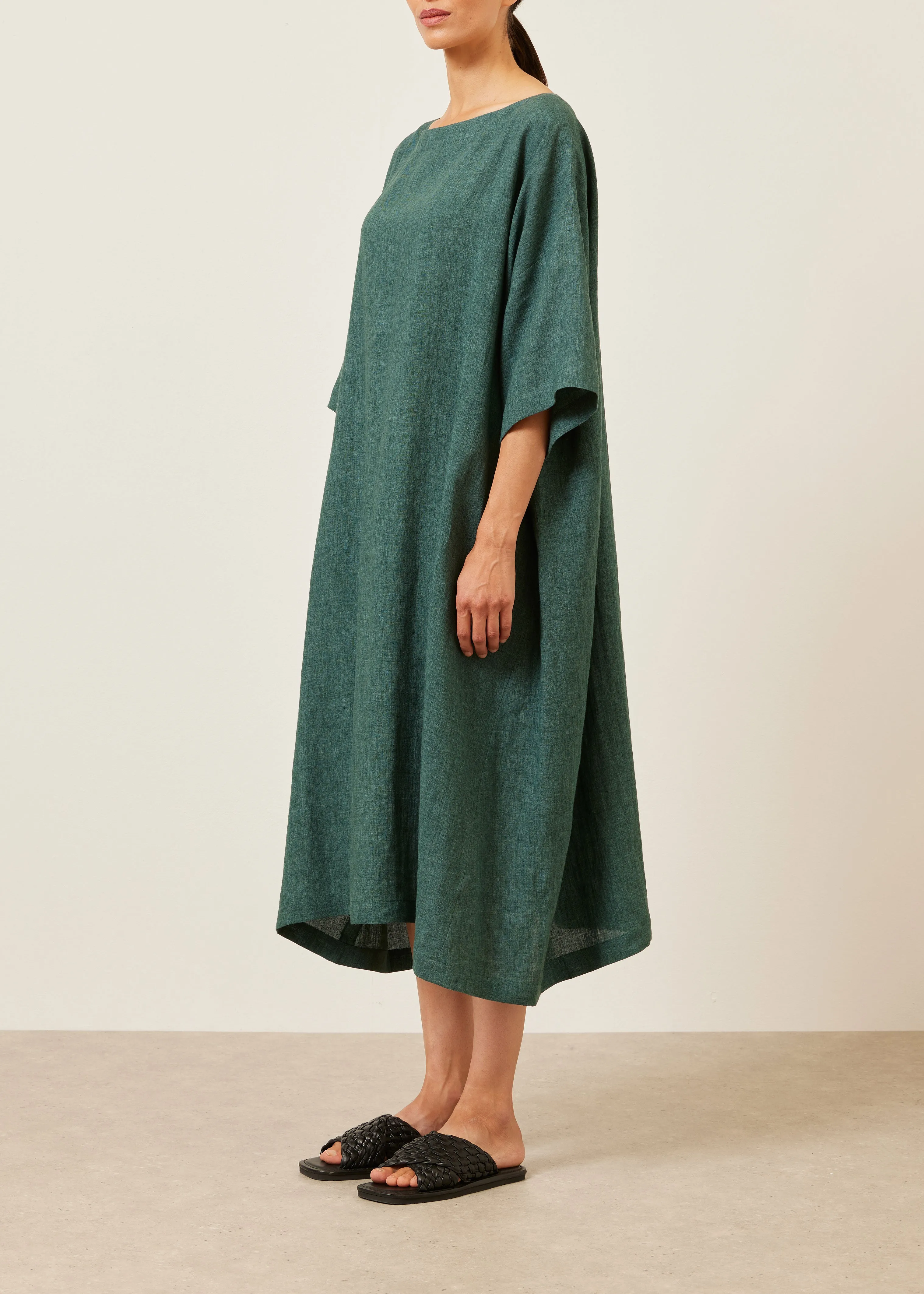 linen angle-to-front side seam scoop neck t shirt dress sold by eskandar product image thumbnail 2