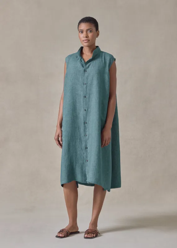 linen a-line collarless sleeveless shirt dress sold by eskandar
