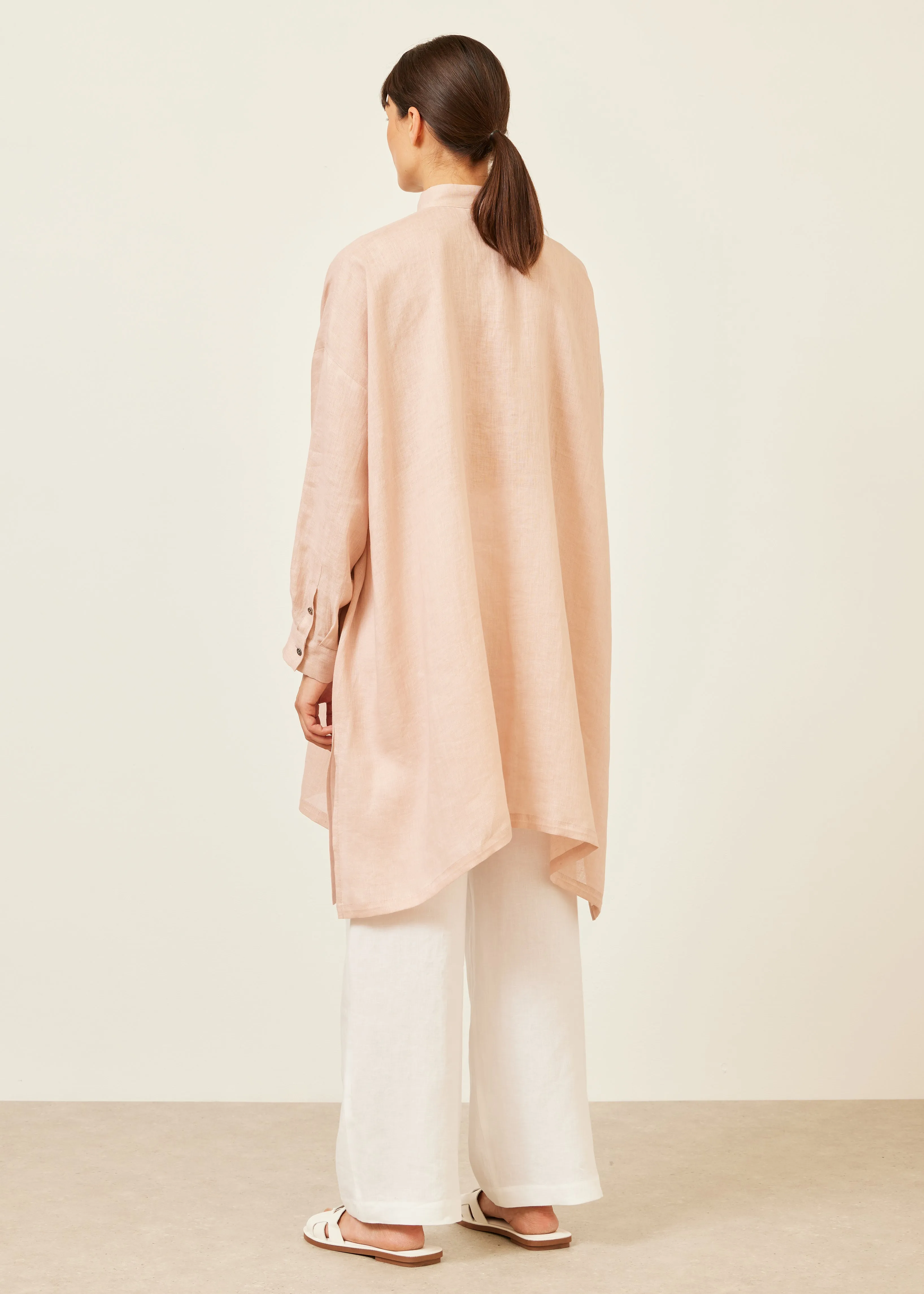 handkerchief linen wide a-line collarless shirt - very long with slits sold by eskandar product image thumbnail 4