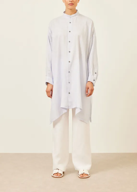 handkerchief linen wide a-line collarless shirt - very long with slits sold by eskandar