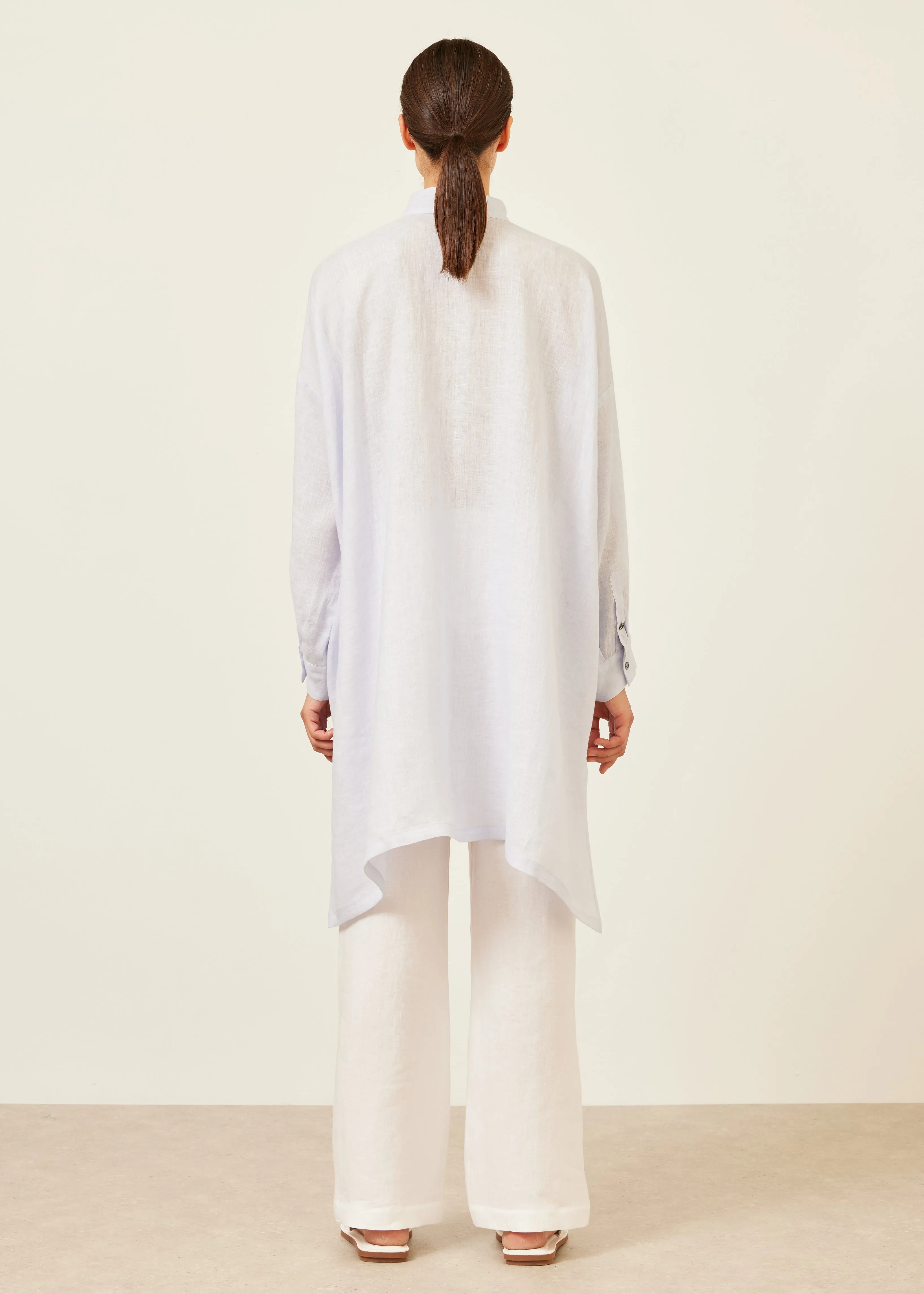 handkerchief linen wide a-line collarless shirt - very long with slits sold by eskandar product image thumbnail 5