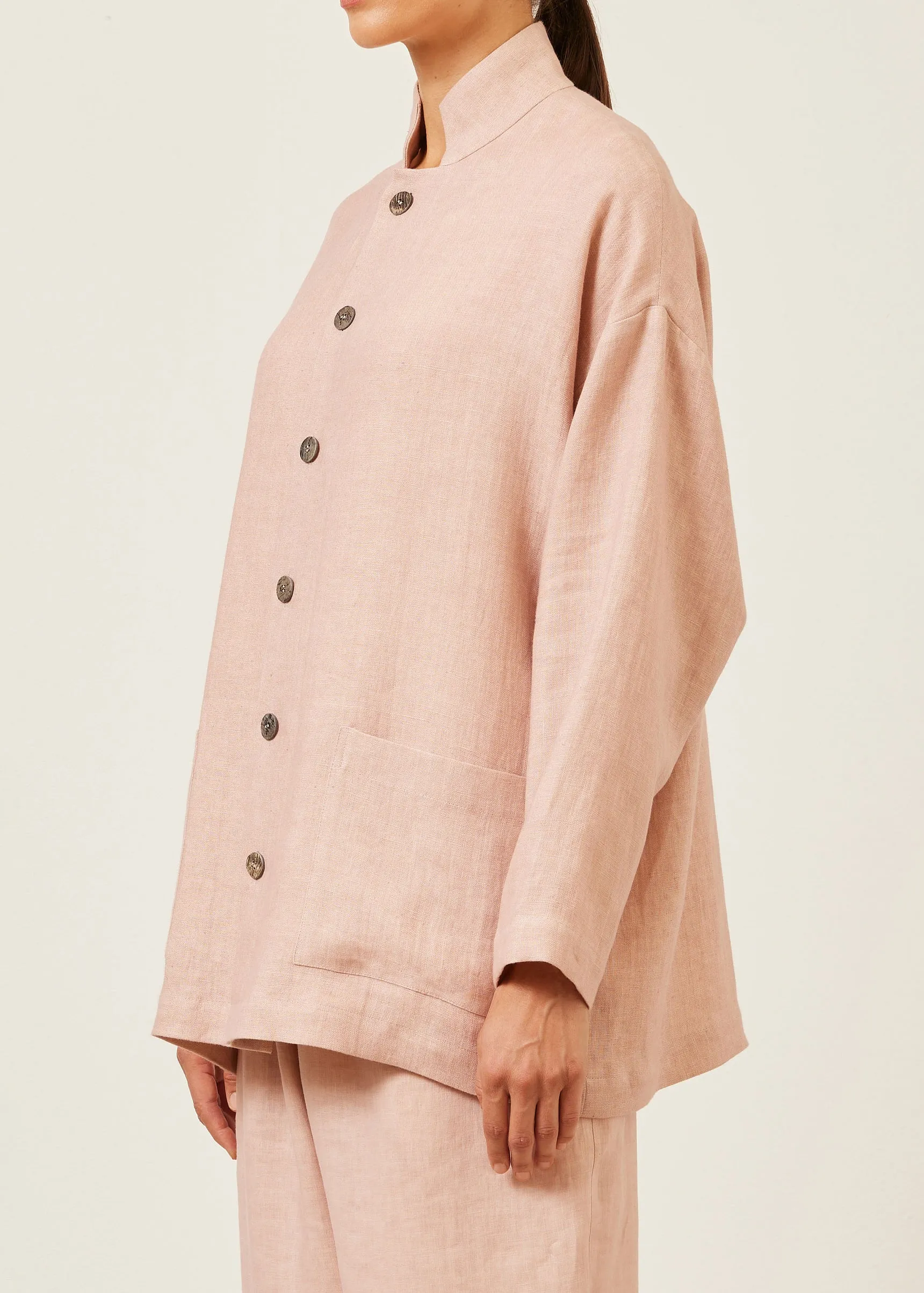 linen achkan' stand collar jacket - long sold by eskandar