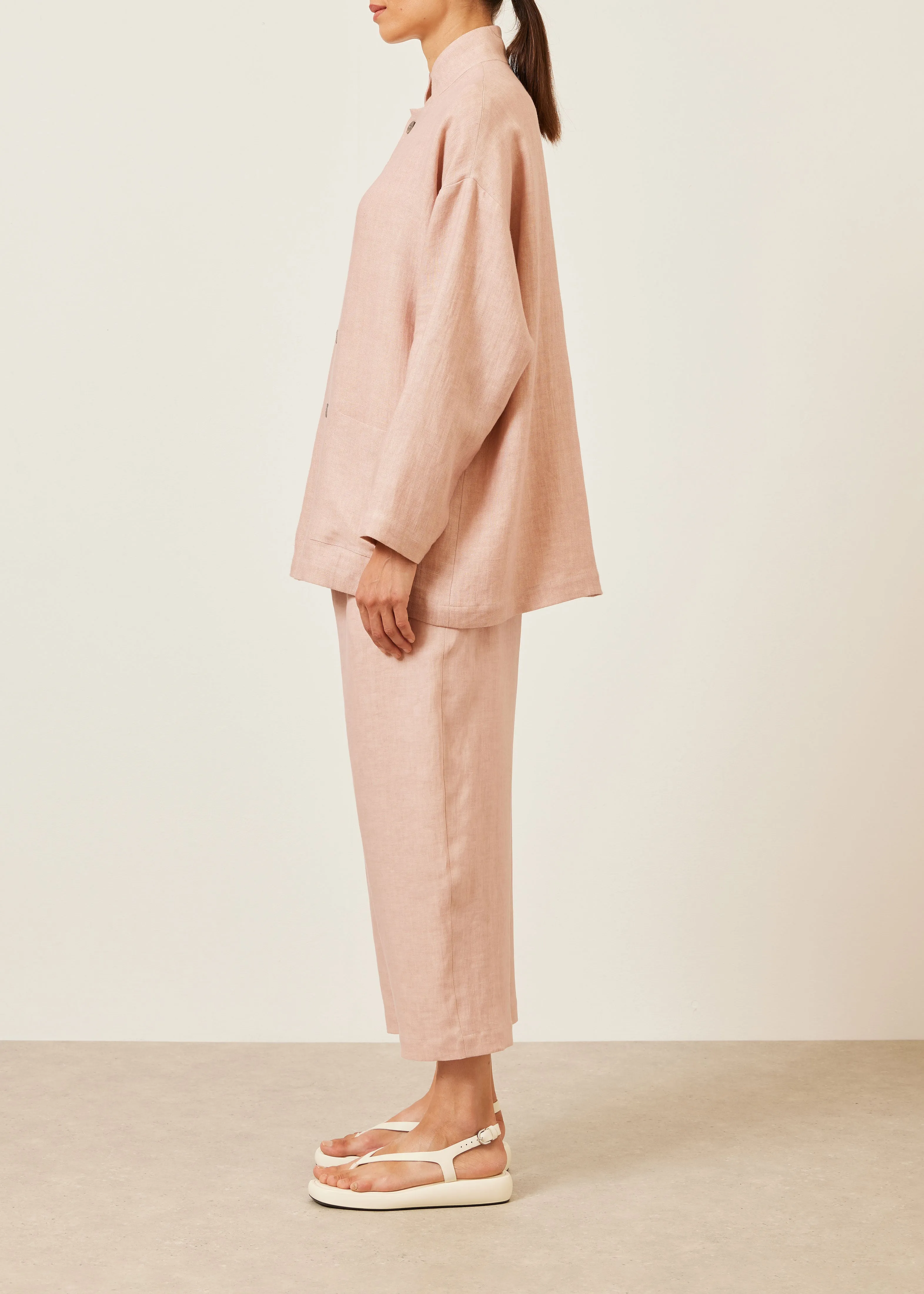 linen achkan' stand collar jacket - long sold by eskandar product image thumbnail 2