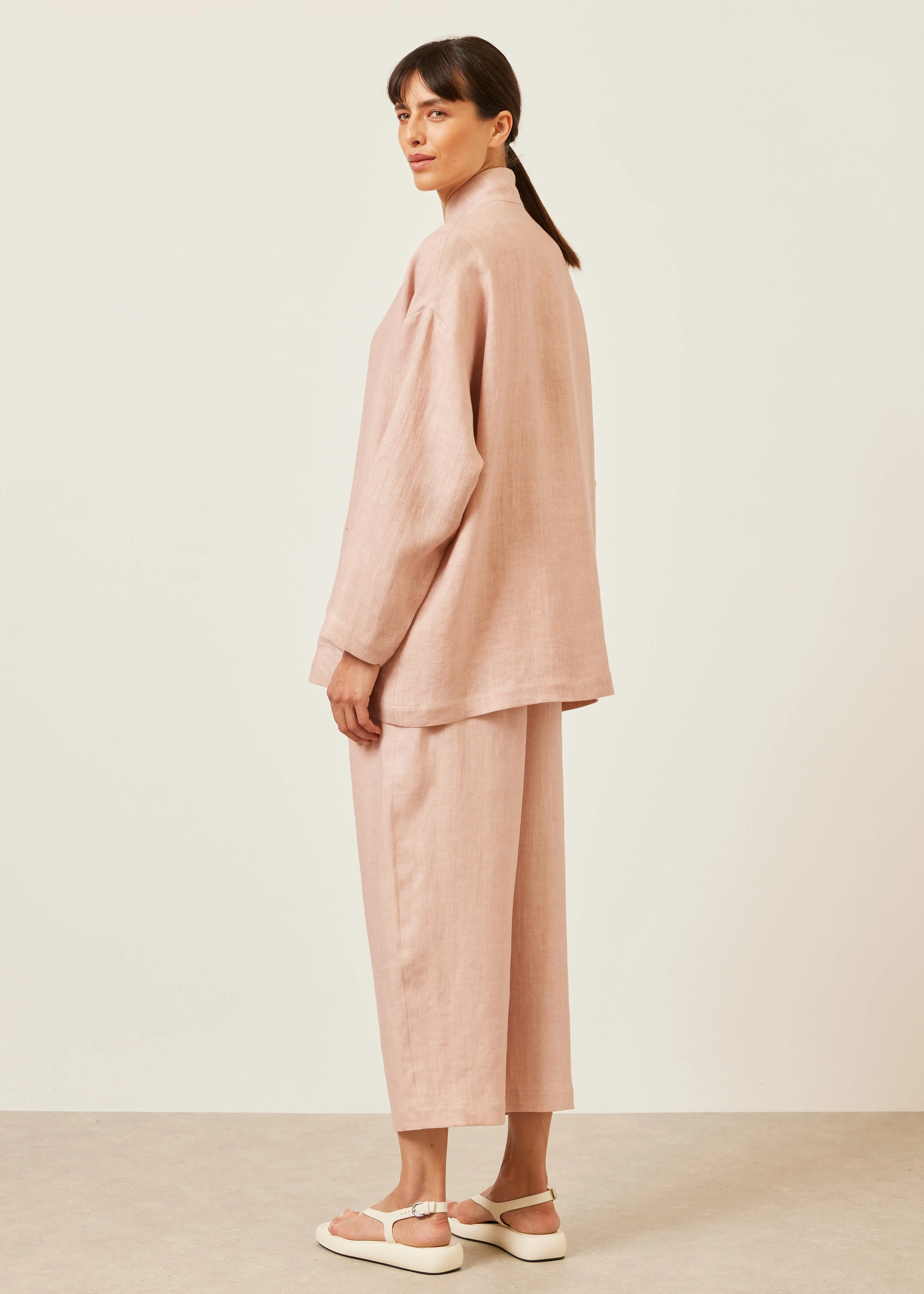 linen achkan' stand collar jacket - long sold by eskandar product image thumbnail 3