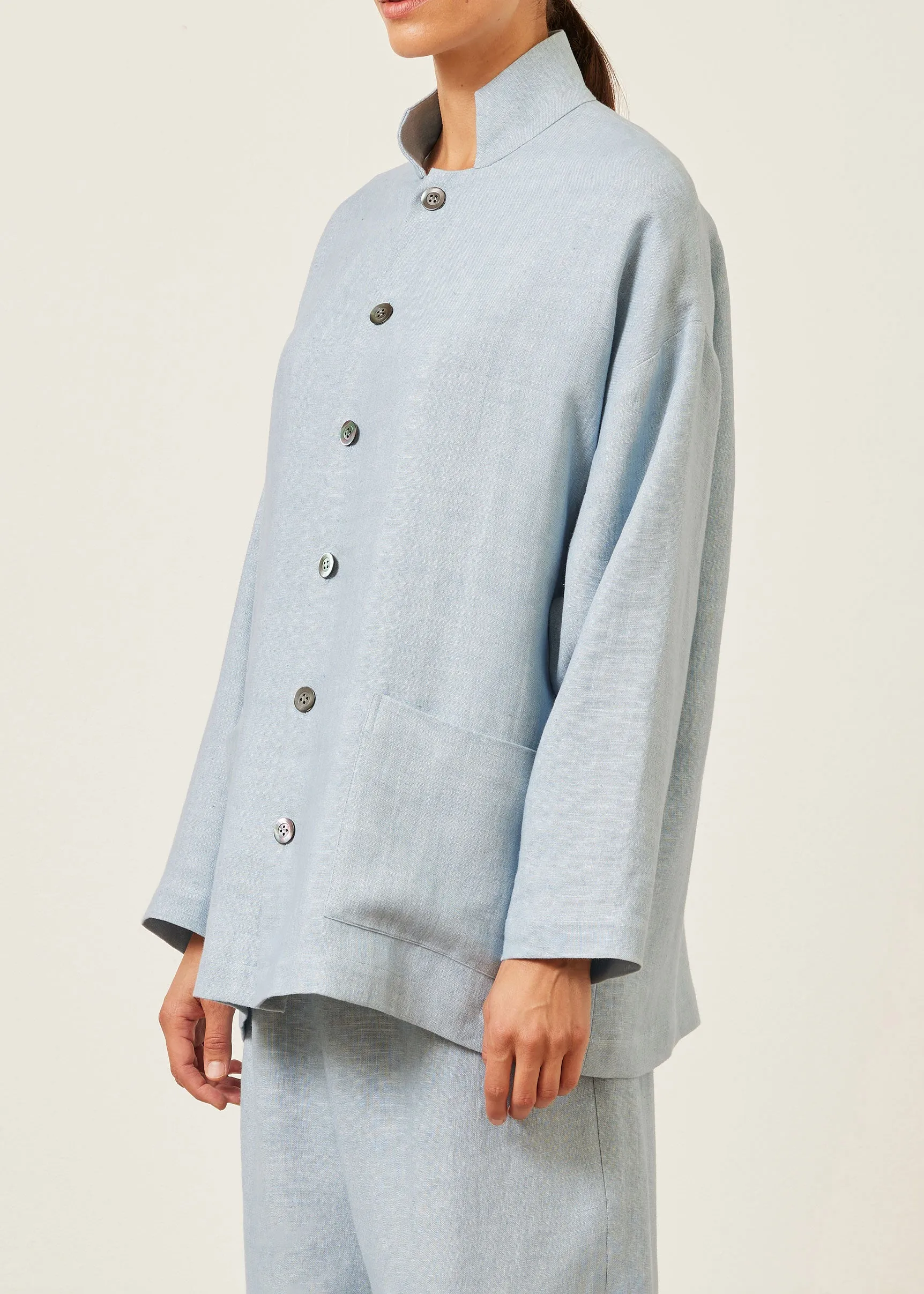 linen 'achkan' stand collar jacket - long sold by eskandar