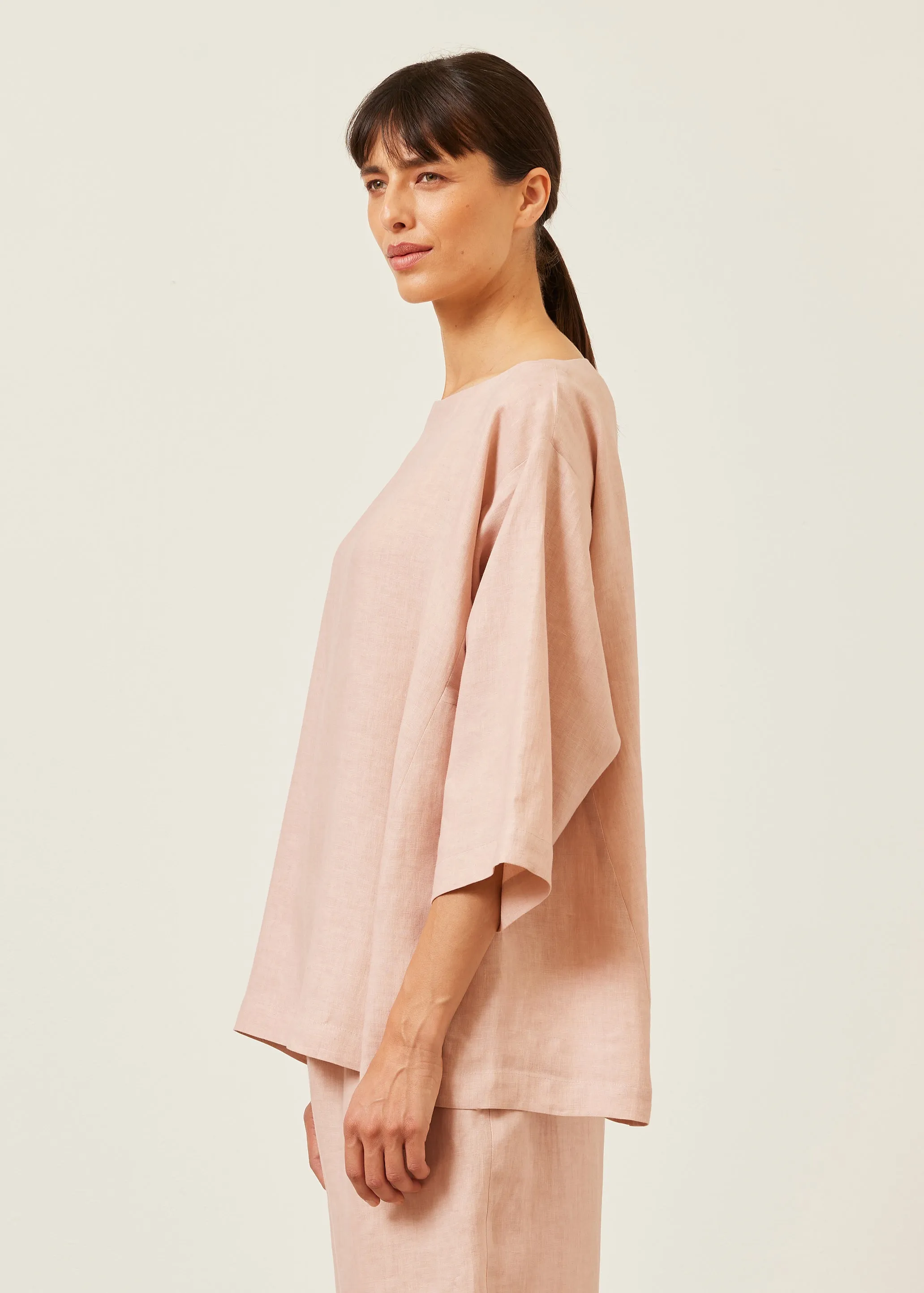 linen side panelled 3/4 sleeve scoop neck tunic - mid plus sold by eskandar product image thumbnail 3