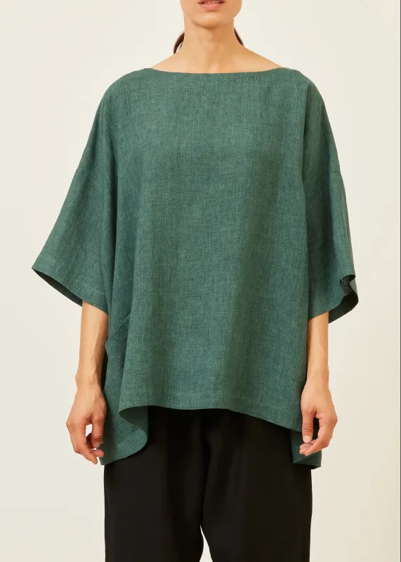 linen angle-to-front 3/4 sleeve scoop neck tunic  - long sold by eskandar