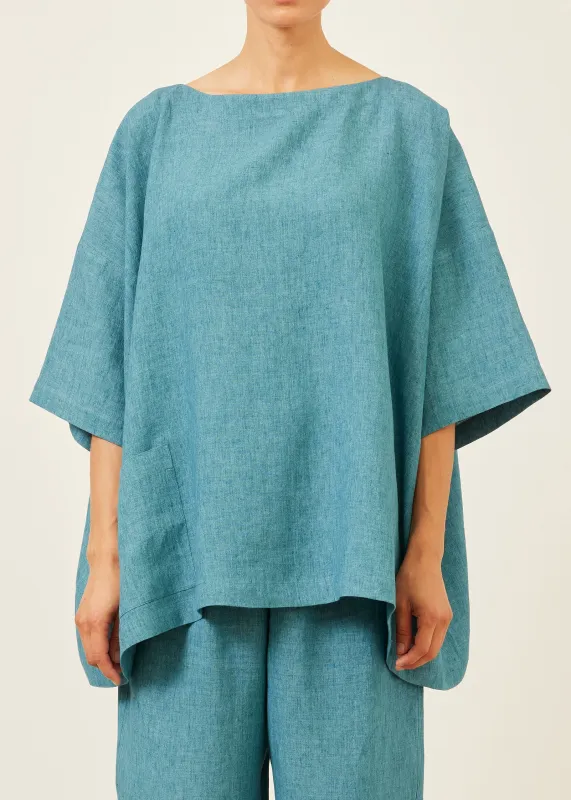 linen angle-to-front 3/4 sleeve scoop neck tunic  - long sold by eskandar
