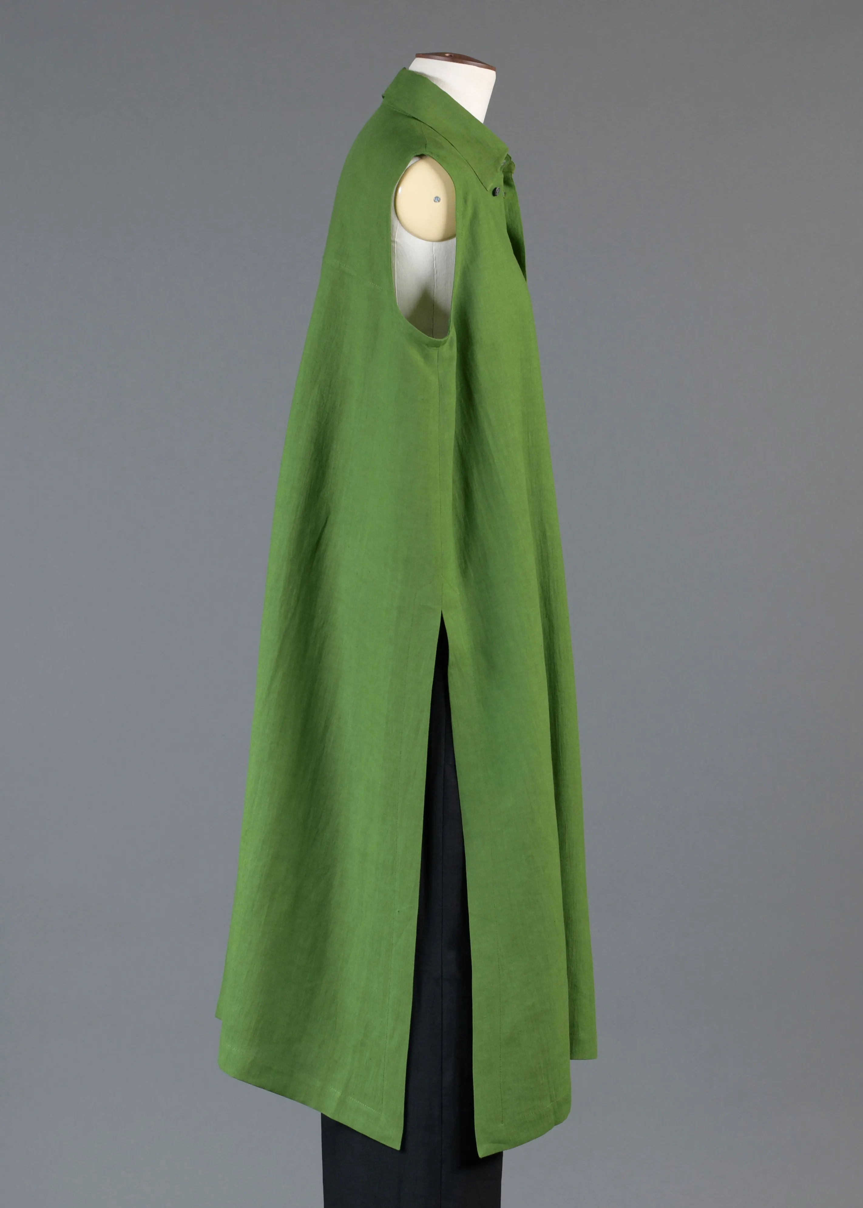 linen slim a-line sleeveless shirt dress with collar and side slit detail sold by eskandar product image thumbnail 3