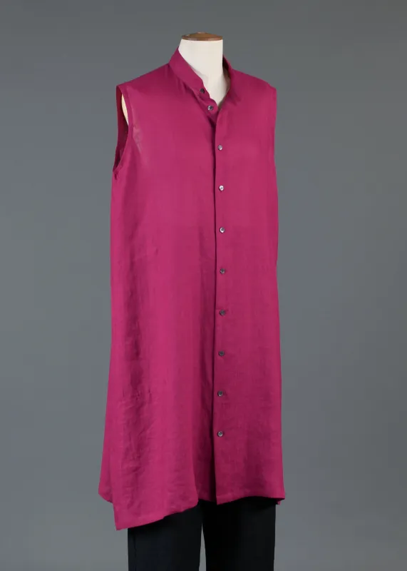 linen a-line collarless sleeveless shirt dress sold by eskandar