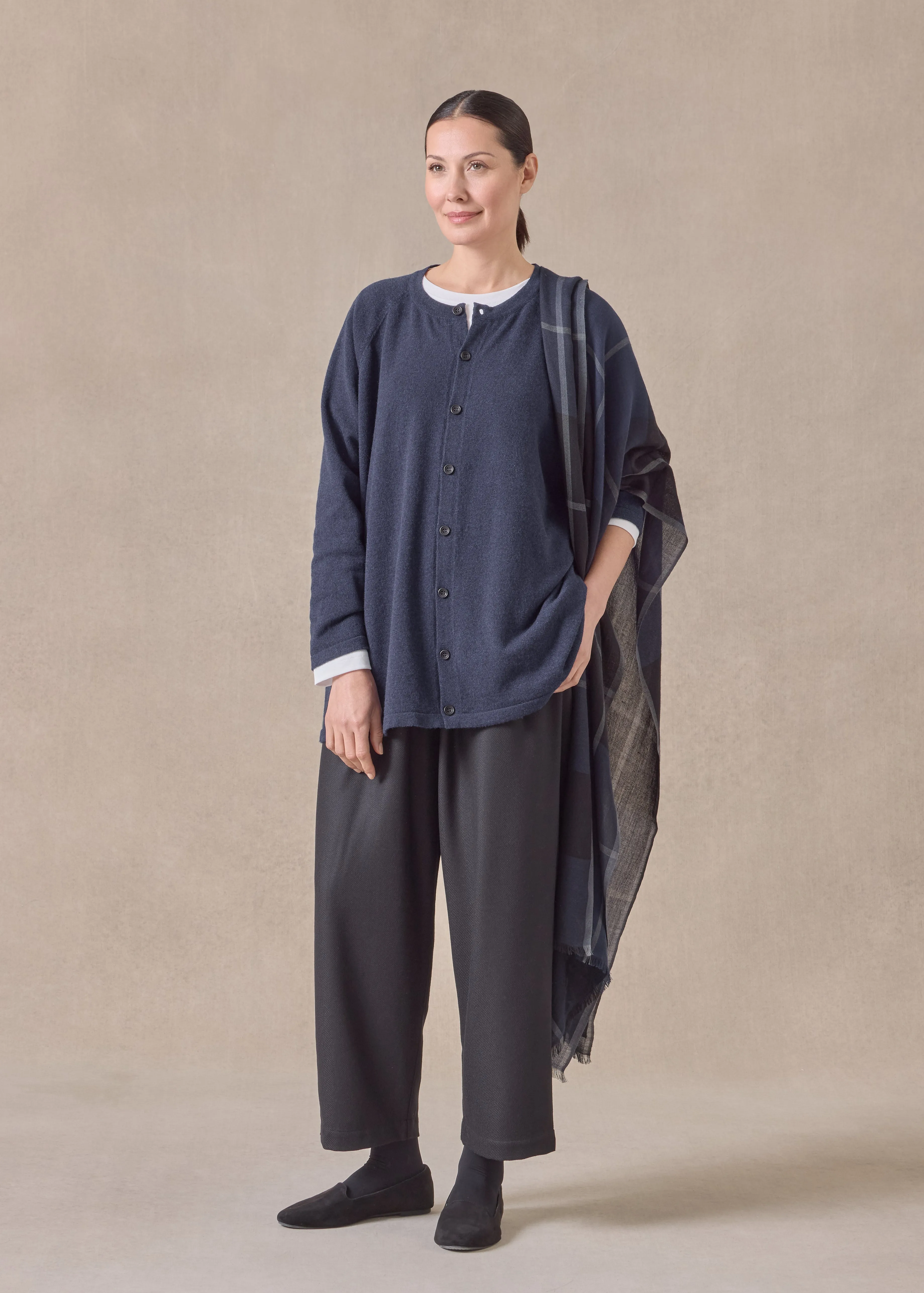 cashmere raglan sleeve round neck cardigan - long (inkblue) sold by eskandar