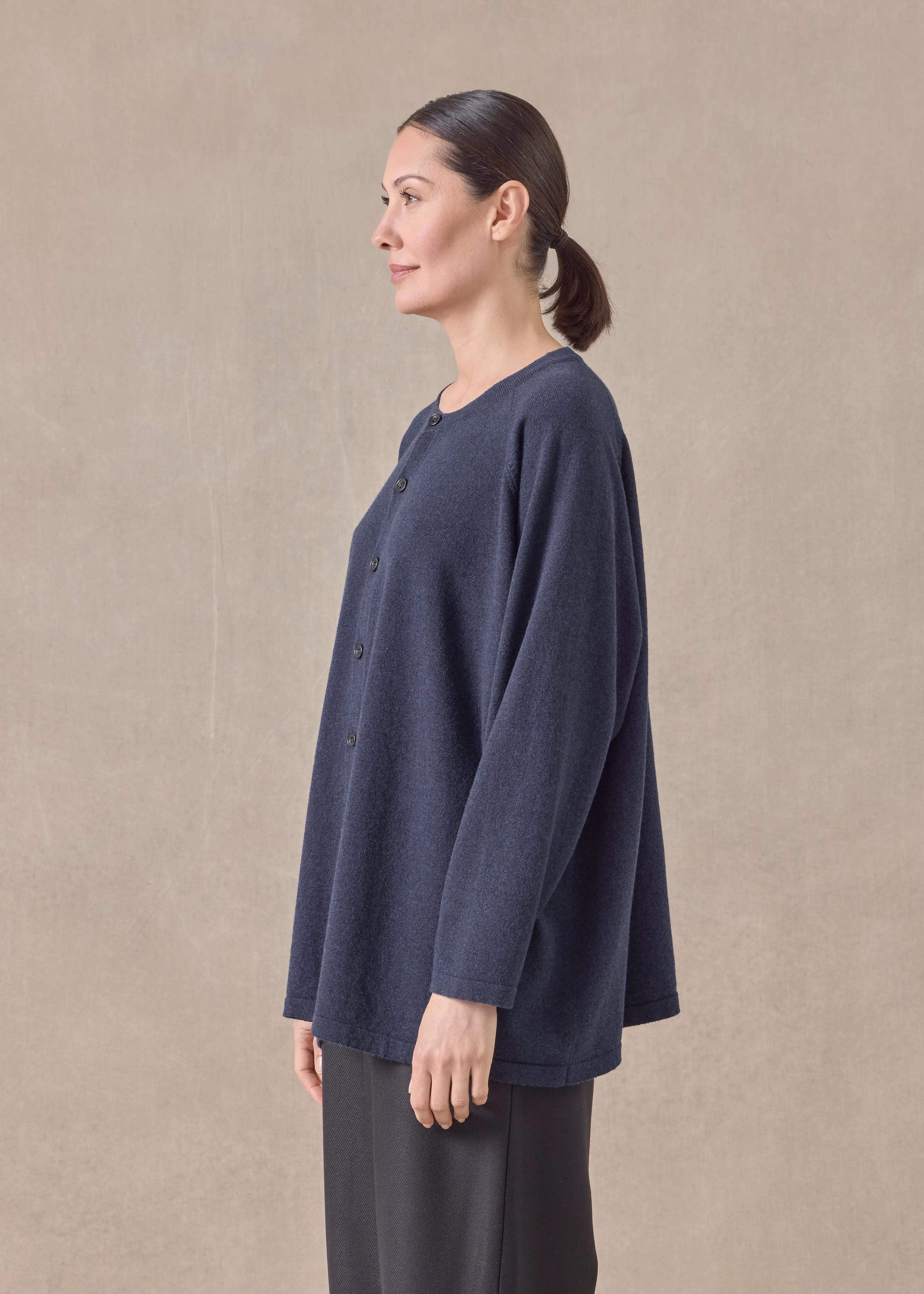 cashmere raglan sleeve round neck cardigan - long (inkblue) sold by eskandar product image thumbnail 3