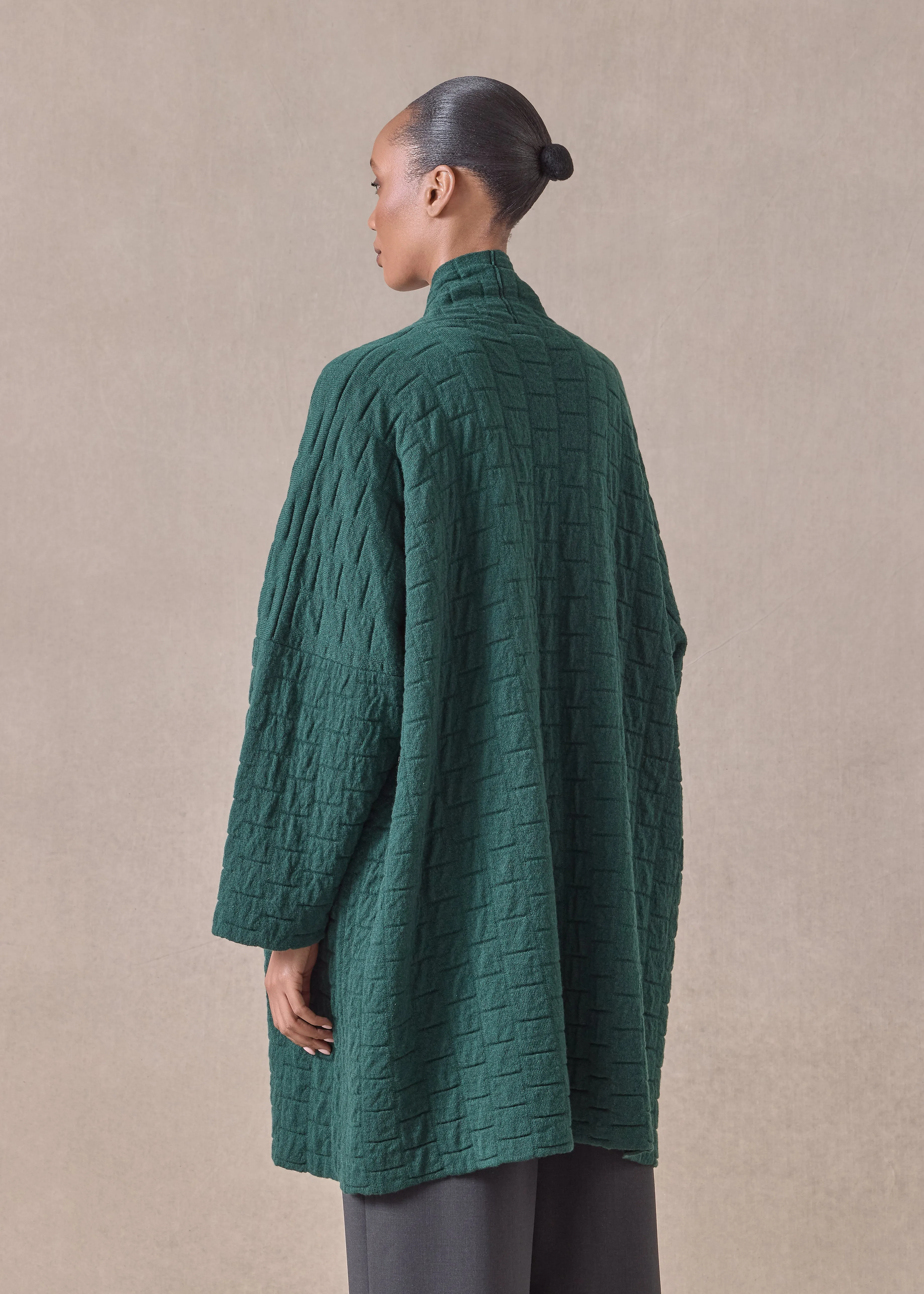 cashmere scrunch shawl collar cardigan - long plus (spruce) sold by eskandar product image thumbnail 4