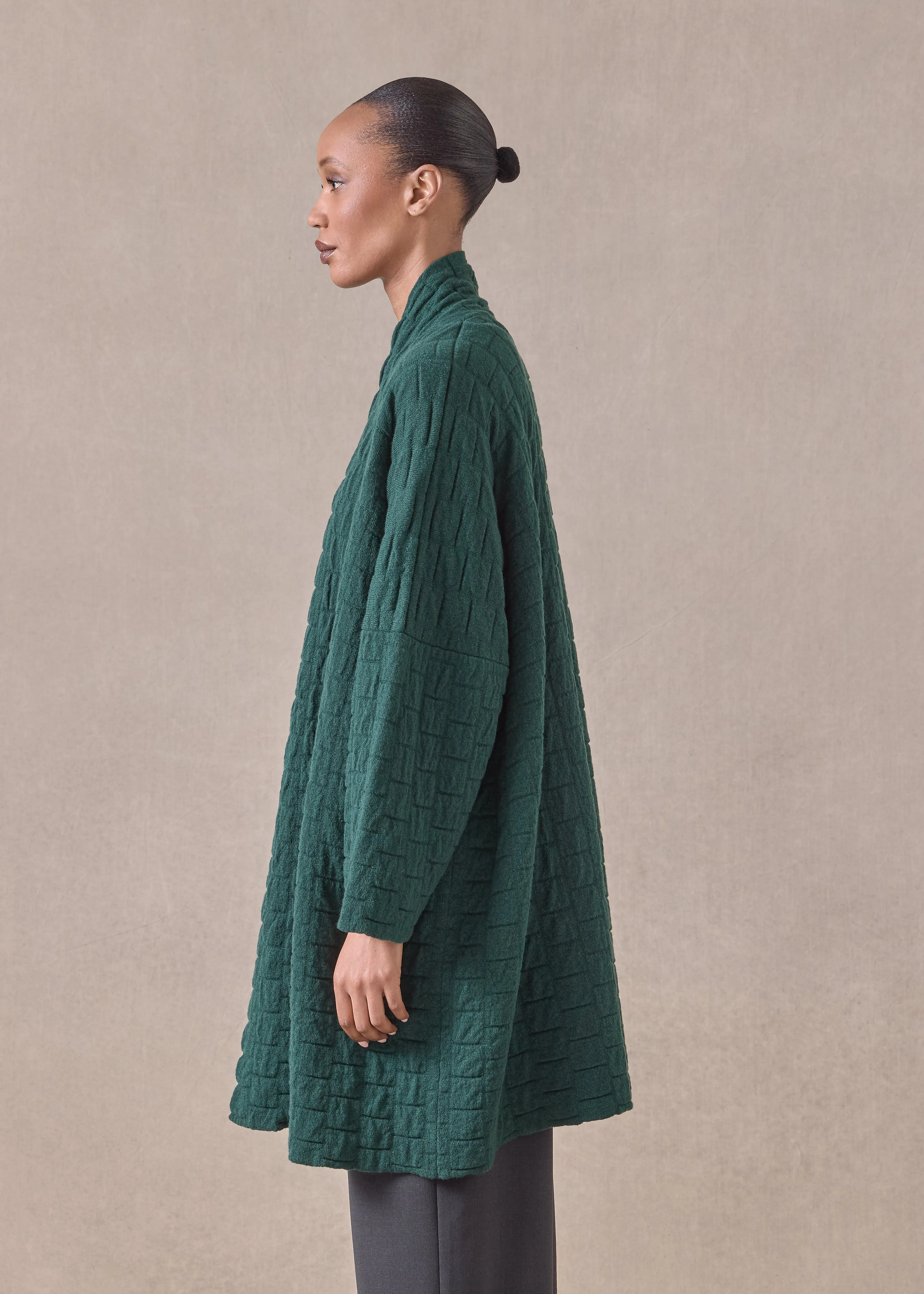 cashmere scrunch shawl collar cardigan - long plus (spruce) sold by eskandar product image thumbnail 3