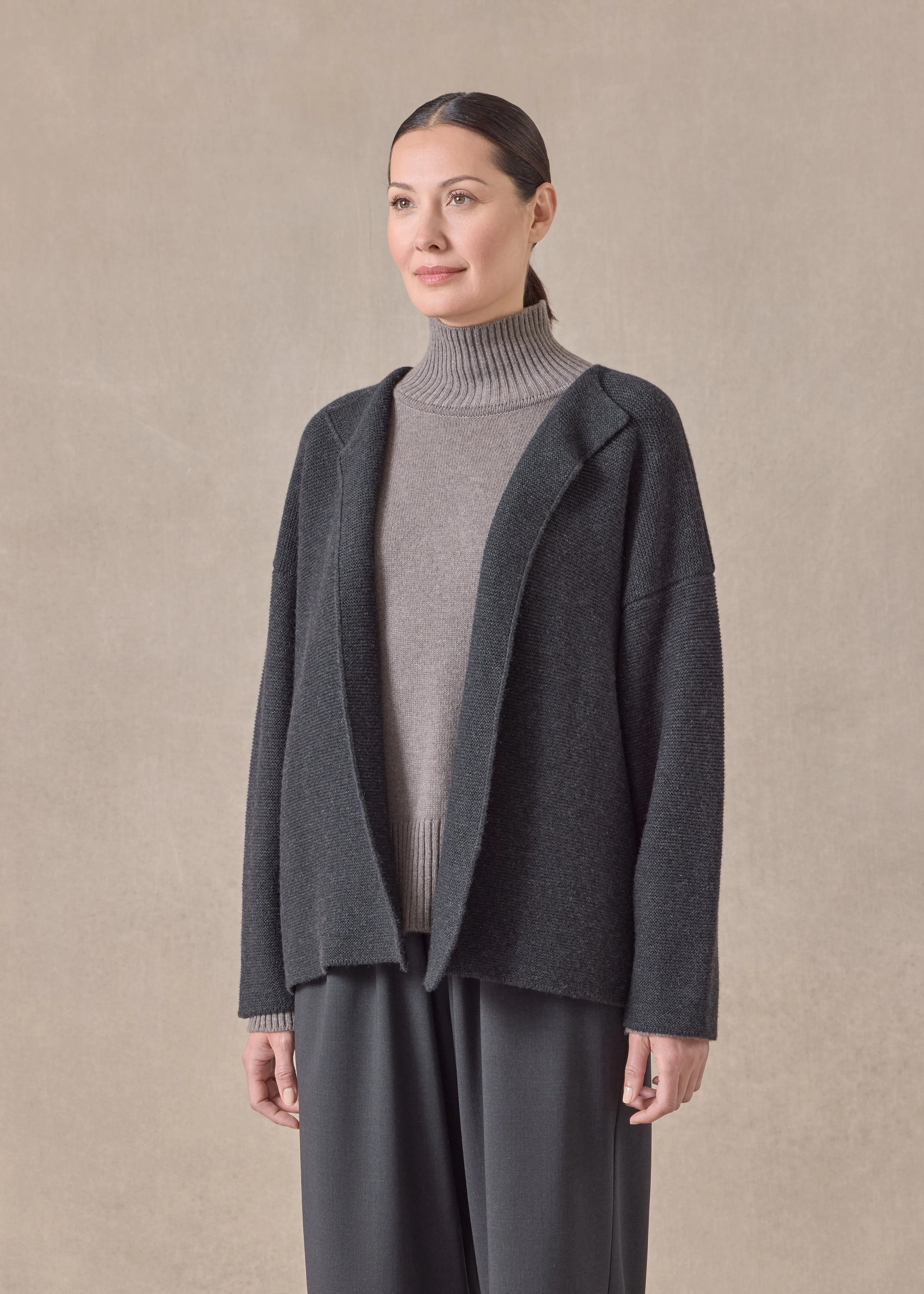 cashmere small jacket coat cardigan- short (coal) sold by eskandar product image thumbnail 2