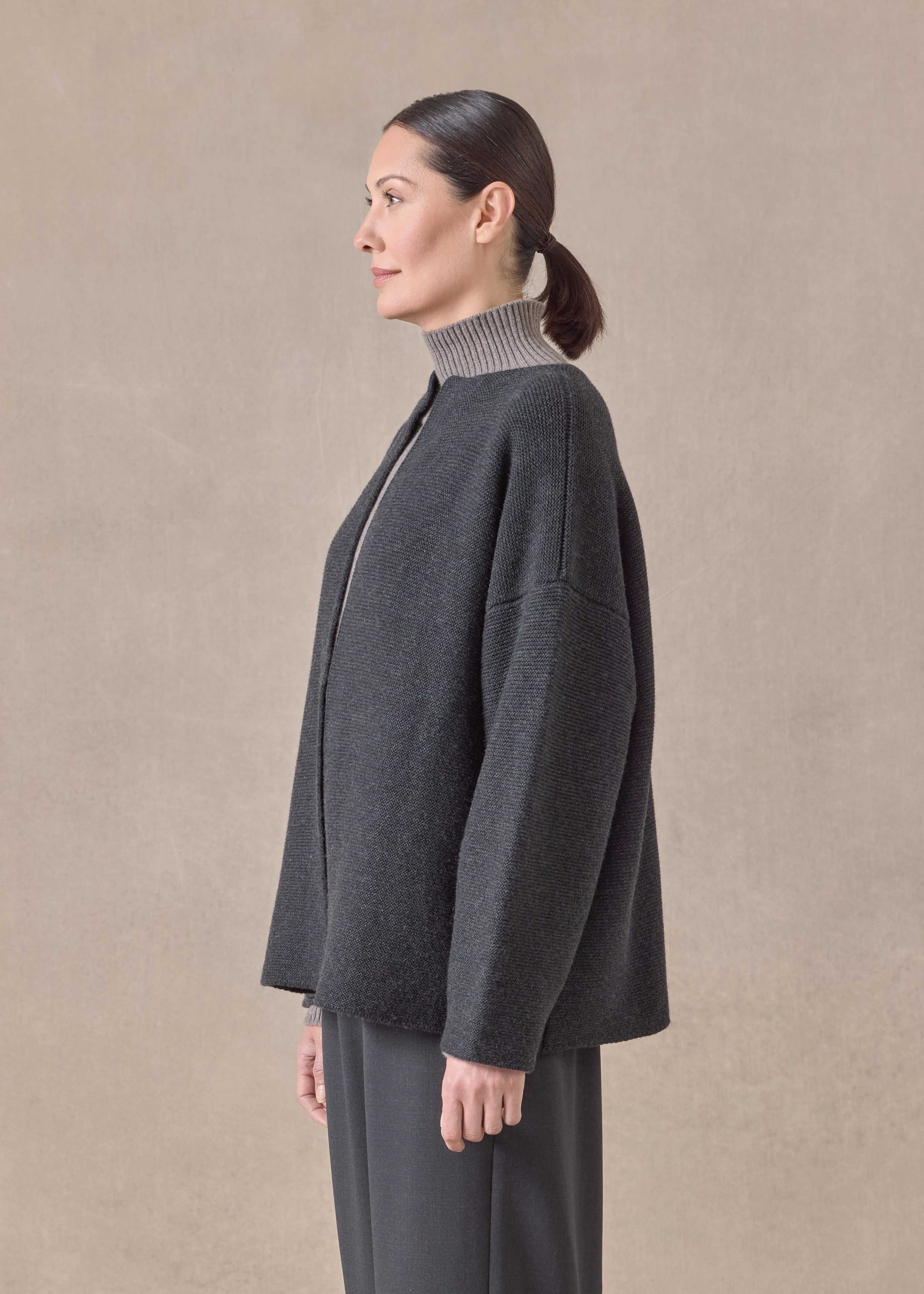 cashmere small jacket coat cardigan- short (coal) sold by eskandar product image thumbnail 3