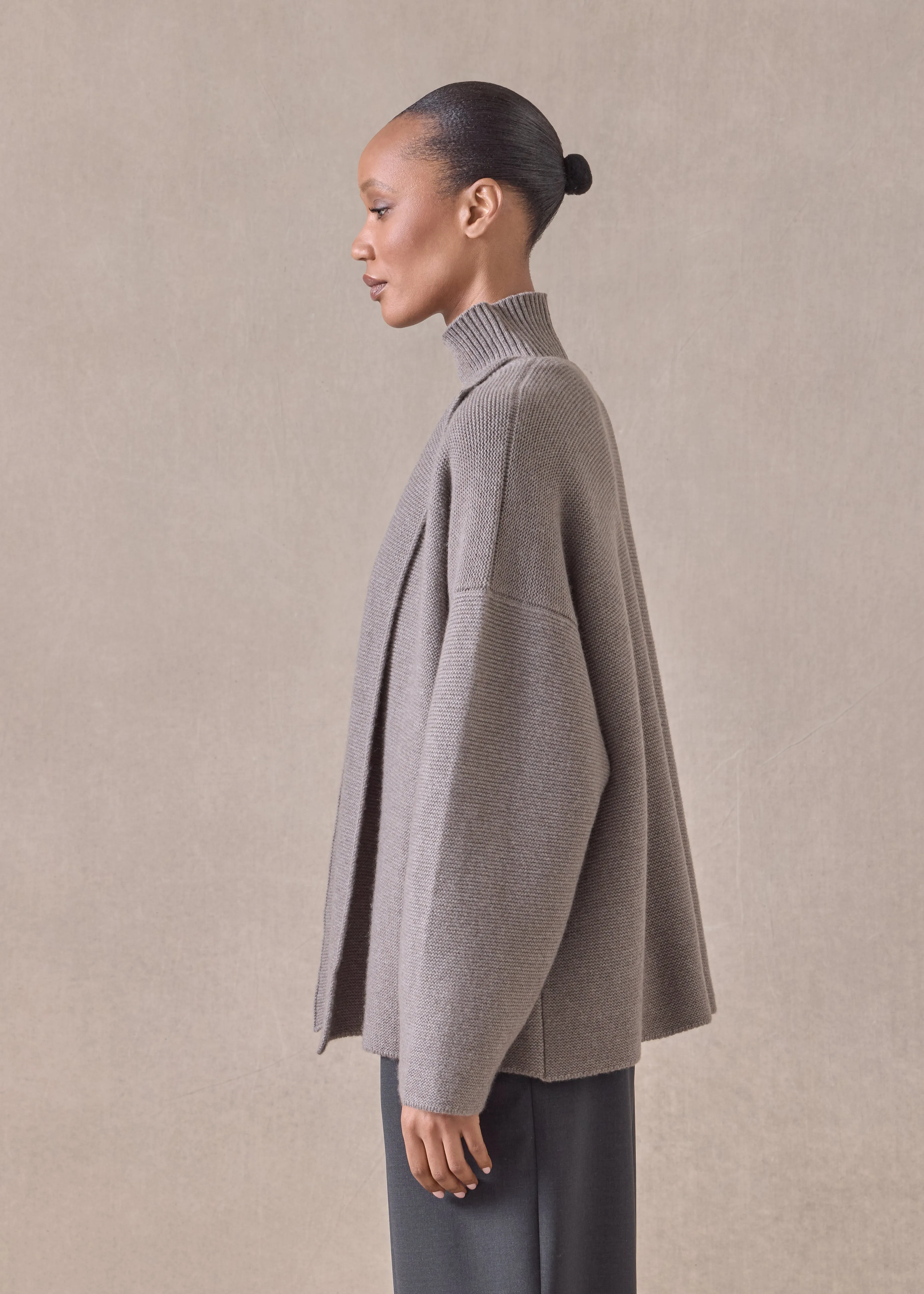 cashmere small jacket coat cardigan- short (bison) sold by eskandar product image thumbnail 3