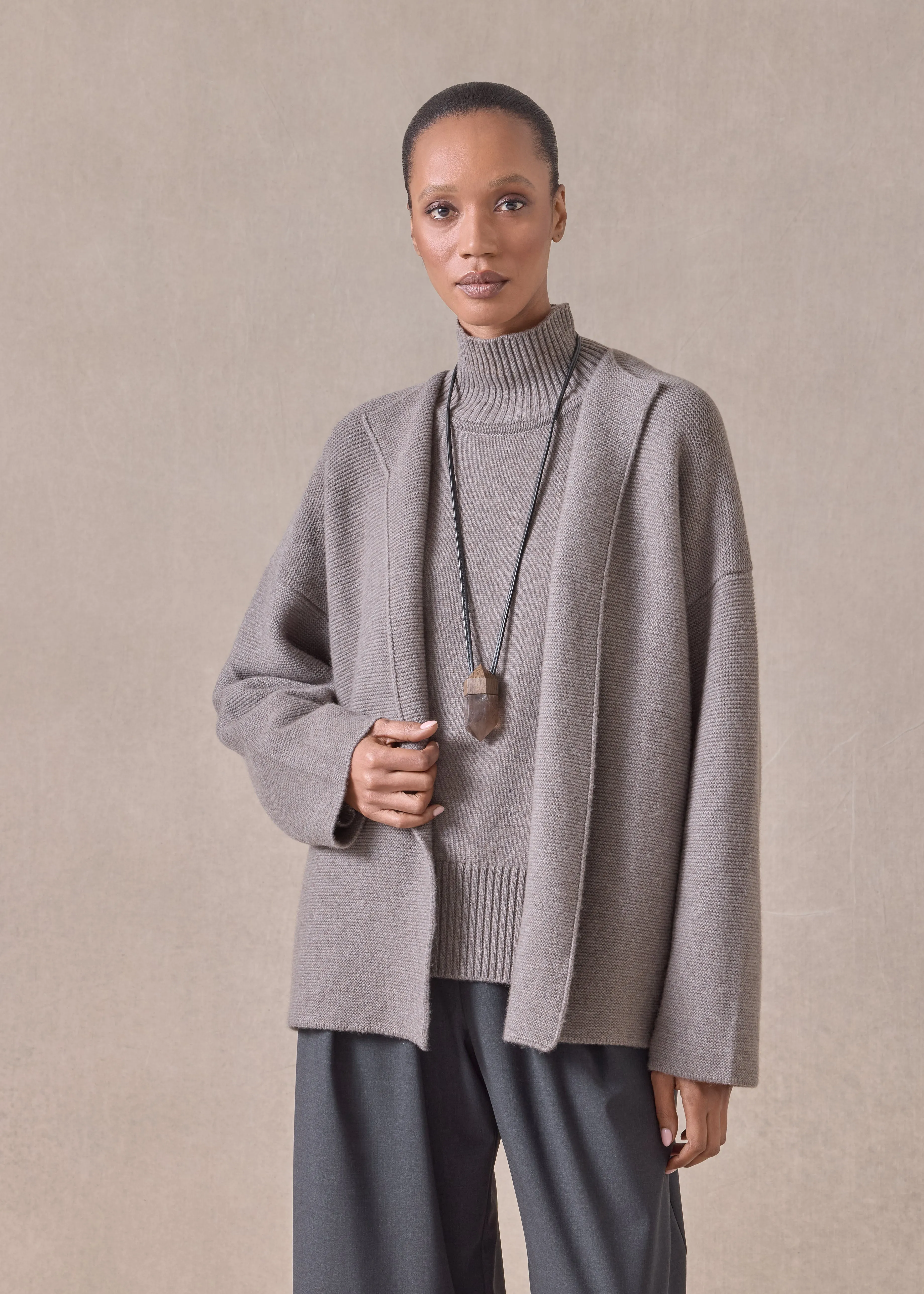 cashmere small jacket coat cardigan- short (bison) sold by eskandar