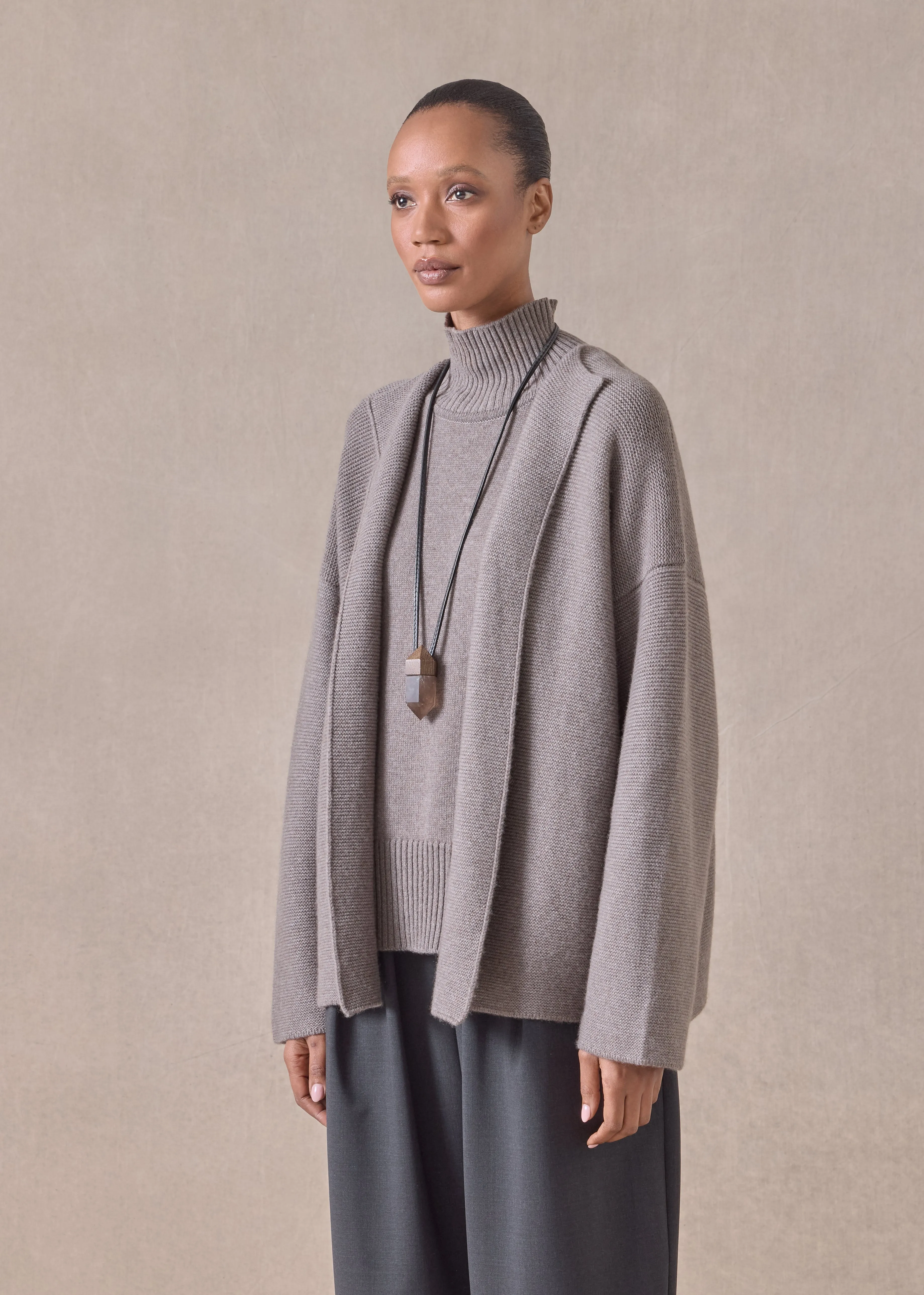 cashmere small jacket coat cardigan- short (bison) sold by eskandar product image thumbnail 2