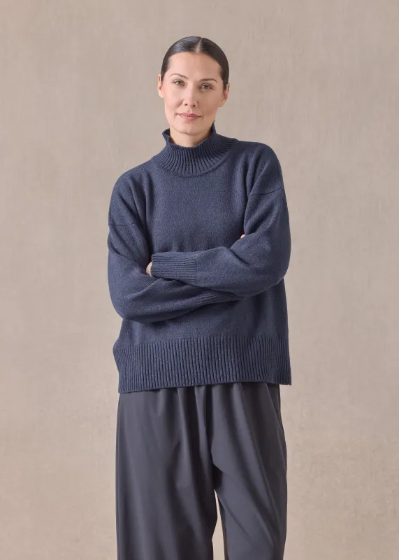 cashmere small long sleeve high neck sweater - mid (inkblue) sold by eskandar