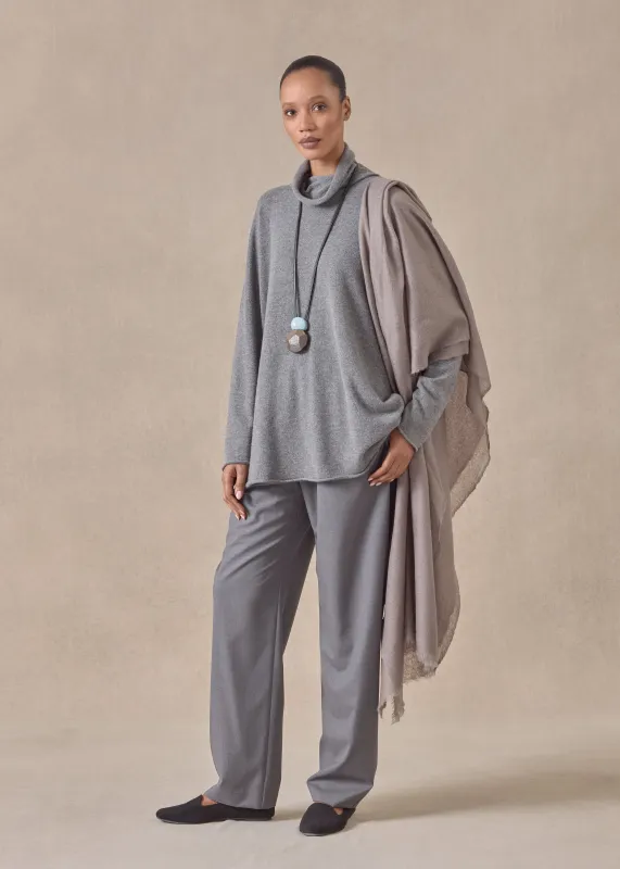 cashmere slim sleeve raw edge scrunch neck - mid plus (windsorgrey) sold by eskandar