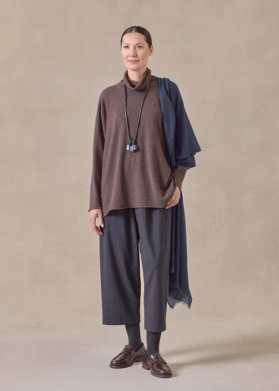 cashmere slim sleeve raw edge scrunch neck - mid plus (nutmeg) sold by eskandar