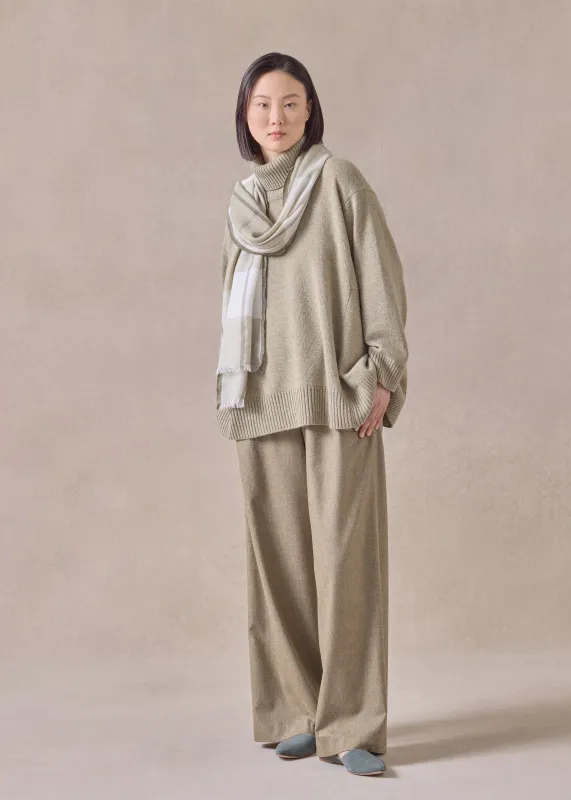 cashmere panelled a-line roll neck sweater - mid plus (greensand) sold by eskandar