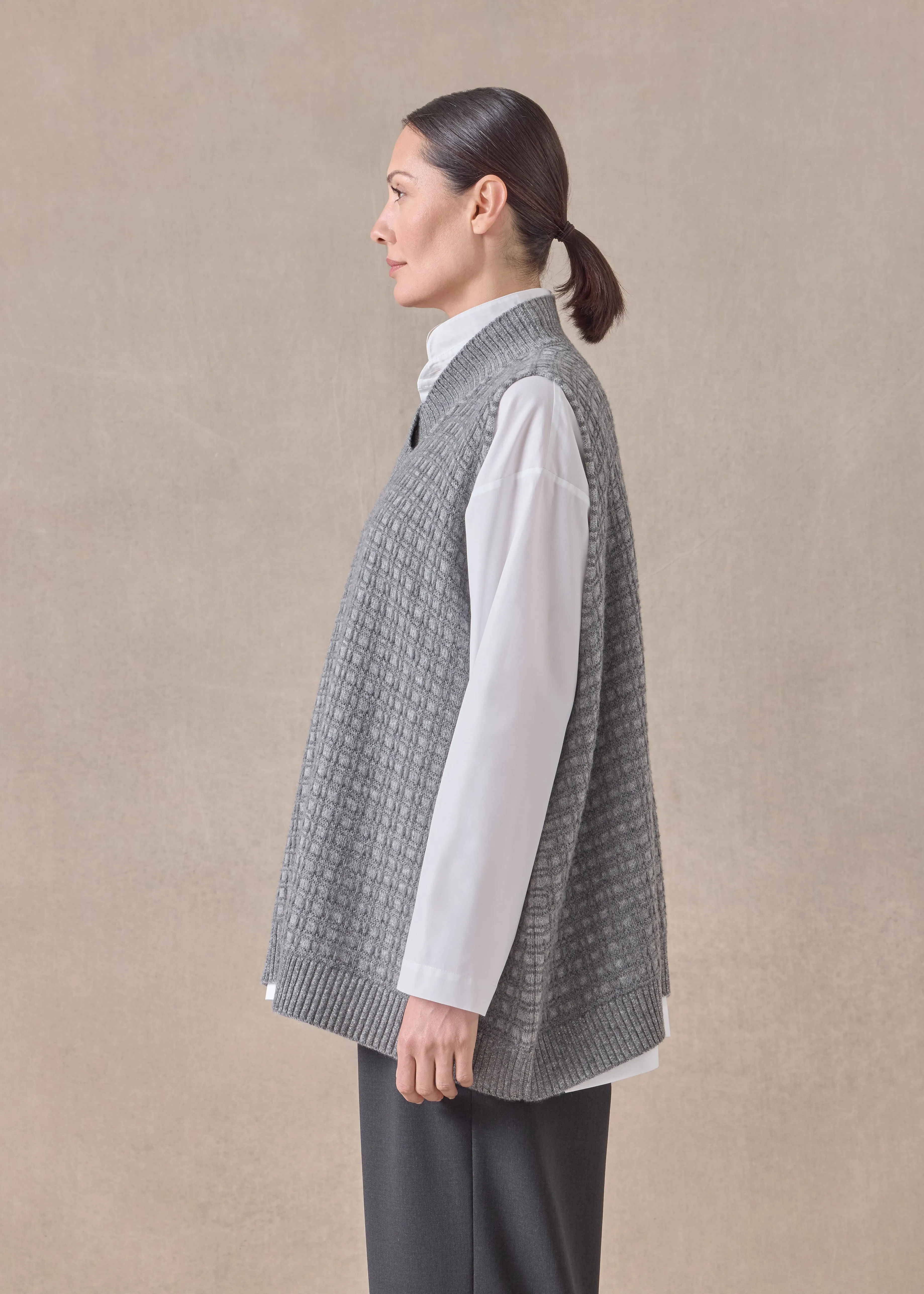 cashmere sleeveless a-line cross over V neck - mid plus (windsorgrey) sold by eskandar product image thumbnail 3