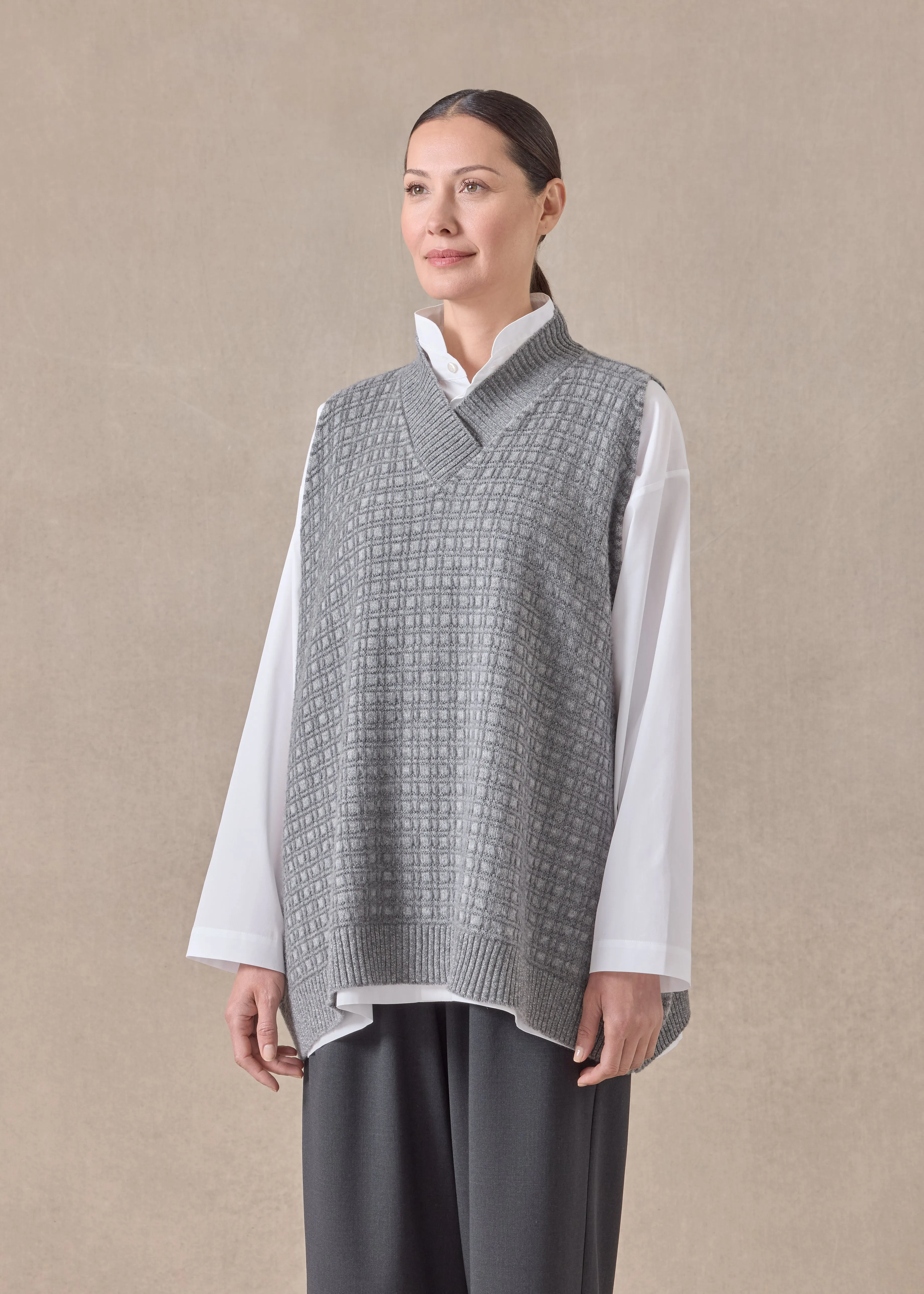 cashmere sleeveless a-line cross over V neck - mid plus (windsorgrey) sold by eskandar product image thumbnail 2