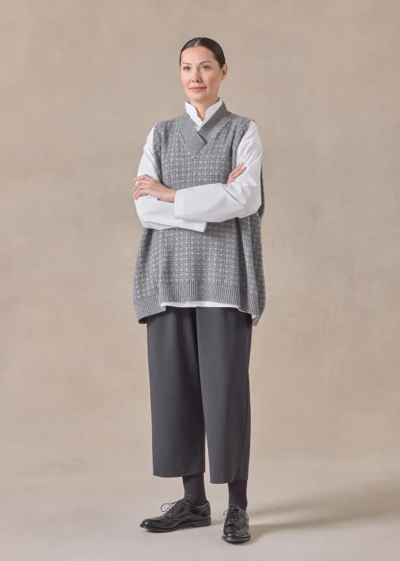 cashmere sleeveless a-line cross over V neck - mid plus sold by eskandar