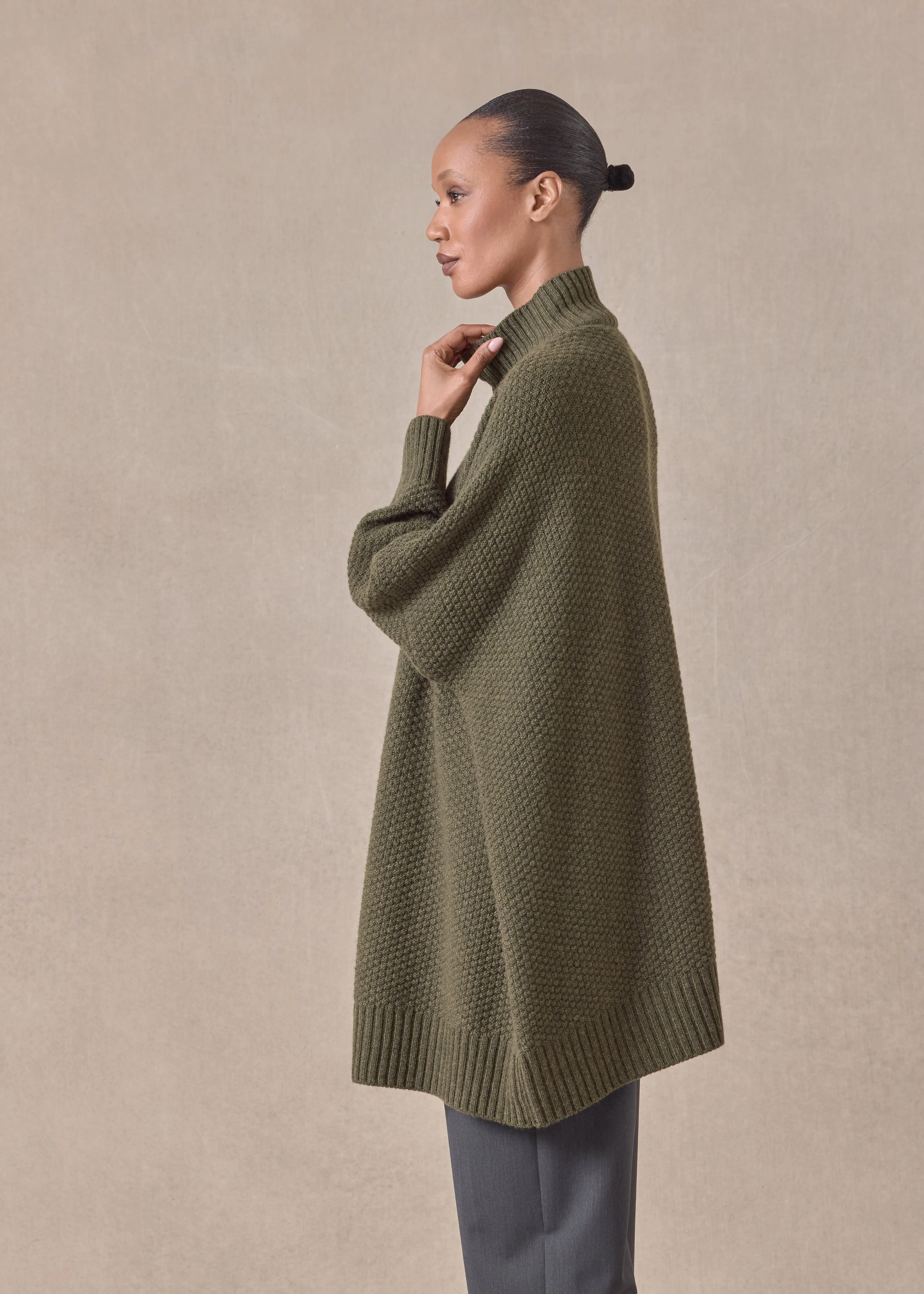 cashmere wide high neck button cardigan - long plus sold by eskandar product image thumbnail 3