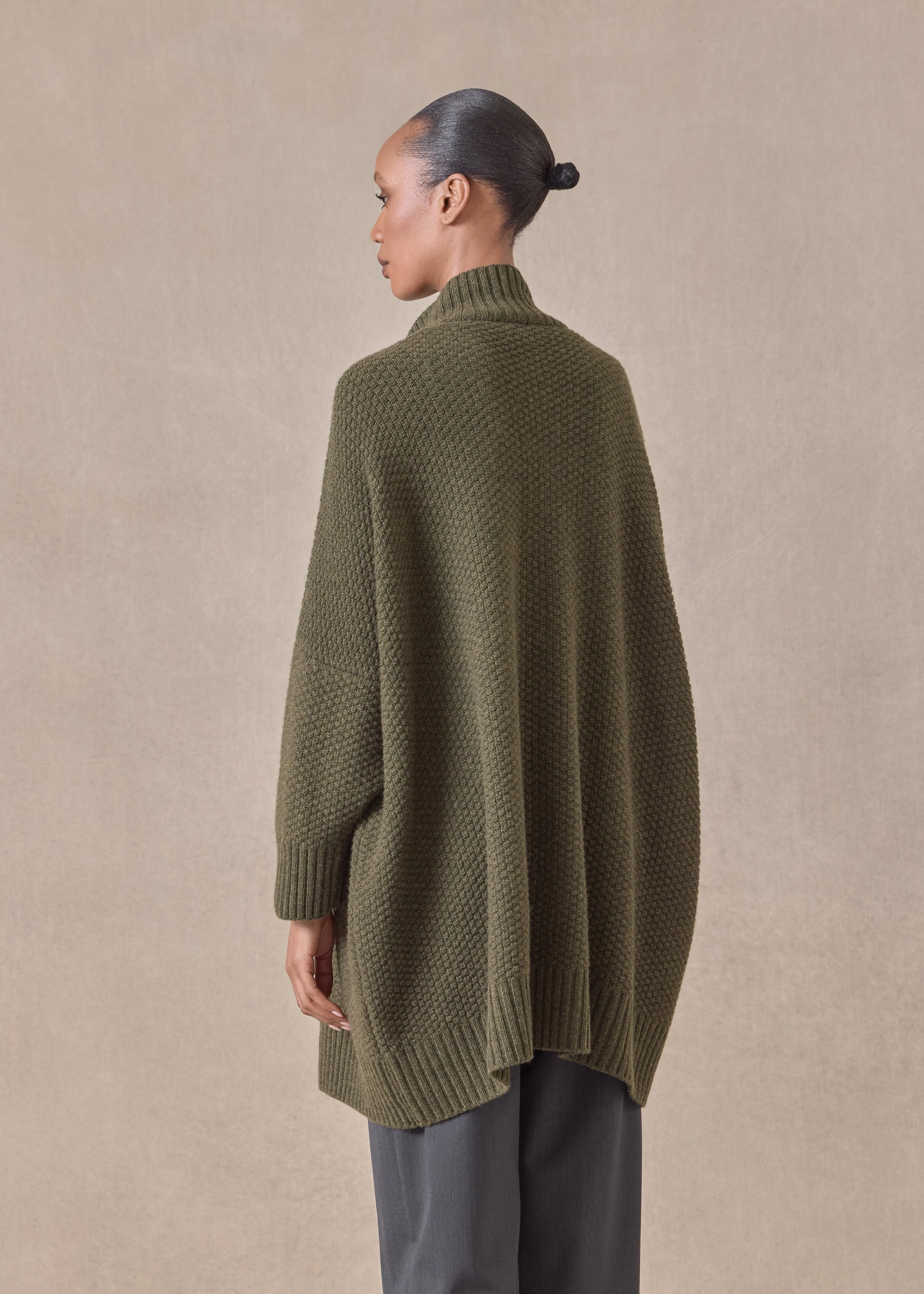 cashmere wide high neck button cardigan - long plus sold by eskandar product image thumbnail 4