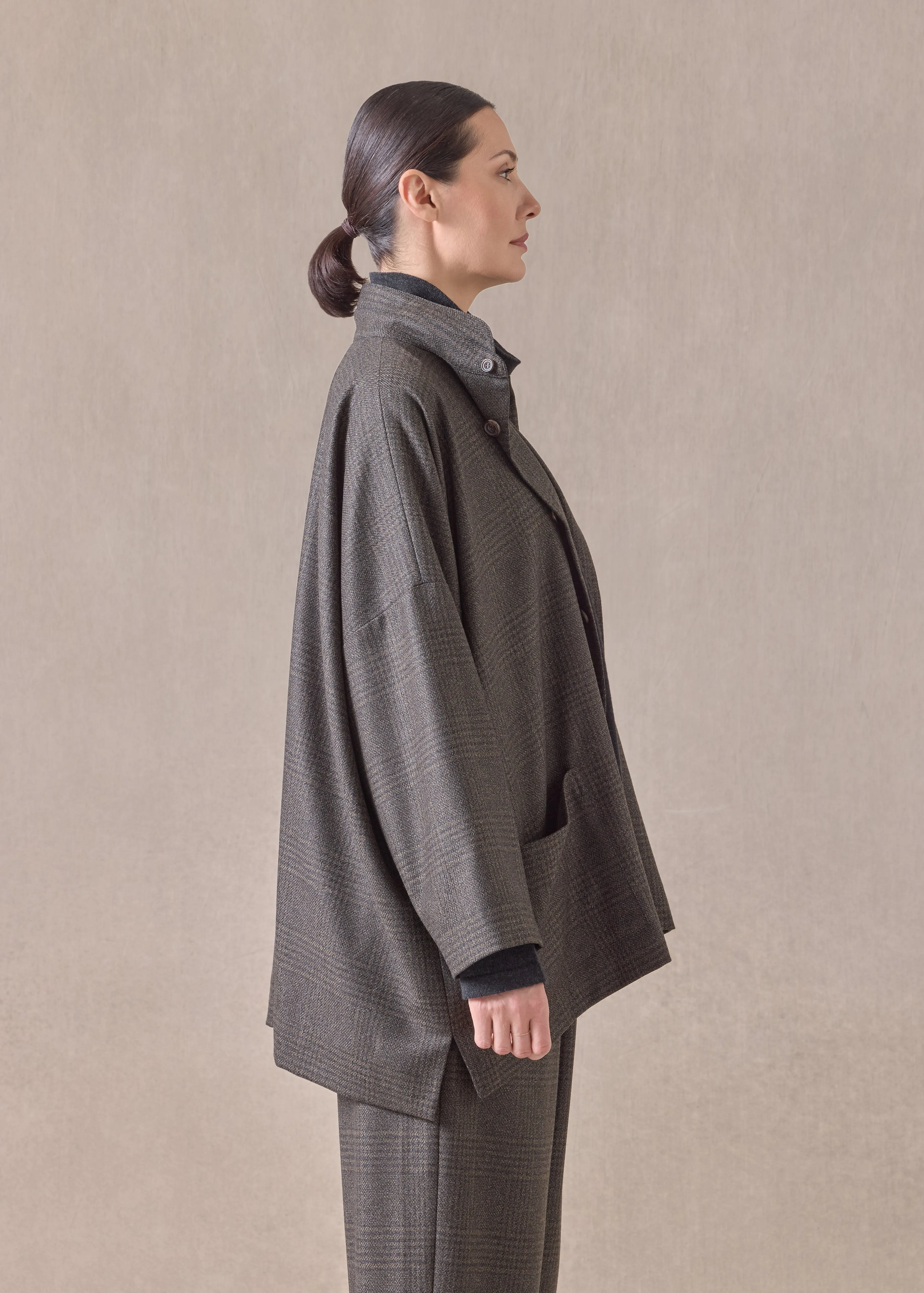 cashmere silk mix wide longer back double stand collar jacket - long (greenbronze) sold by eskandar product image thumbnail 3