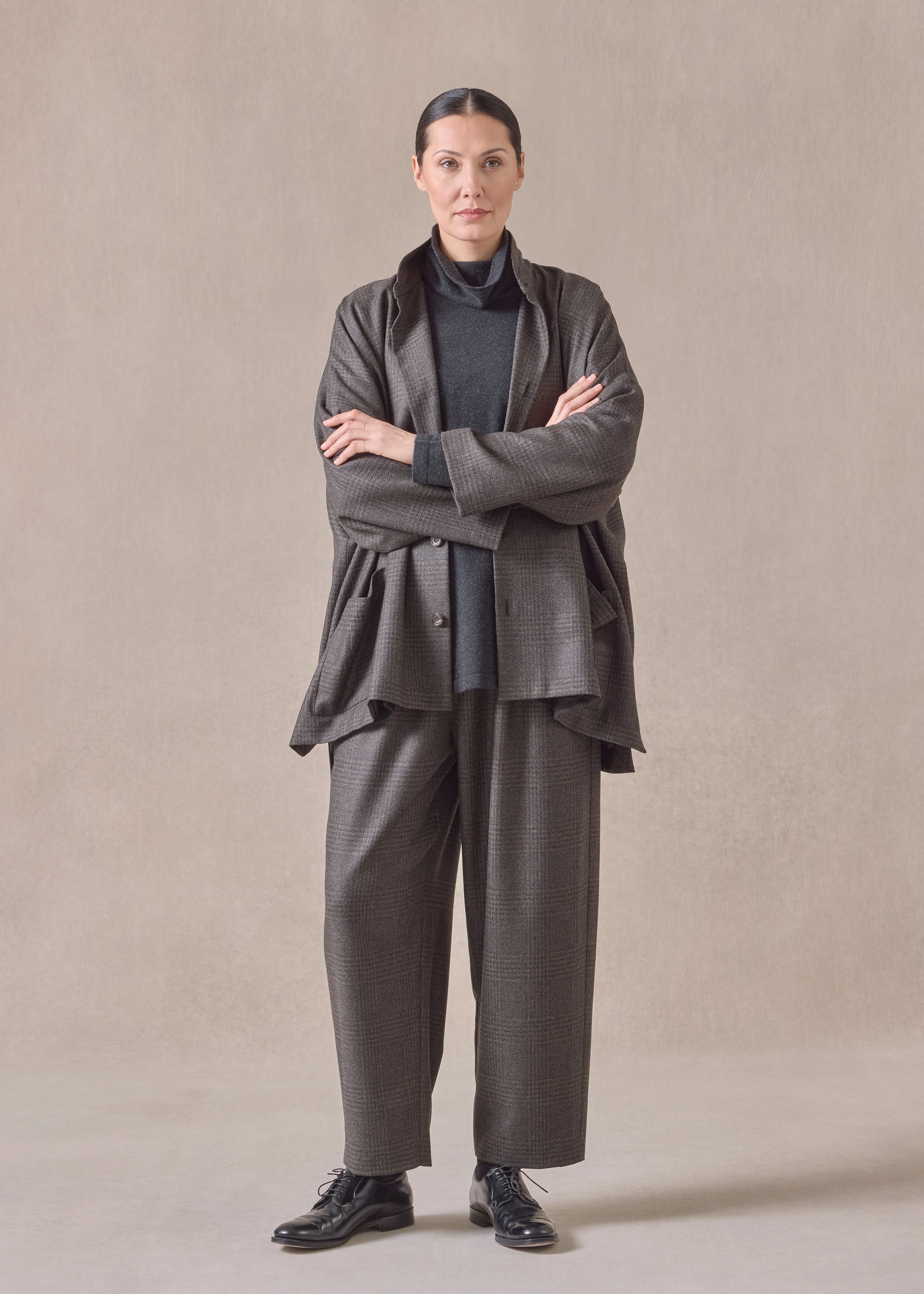 cashmere silk mix wide longer back double stand collar jacket - long (greenbronze) sold by eskandar