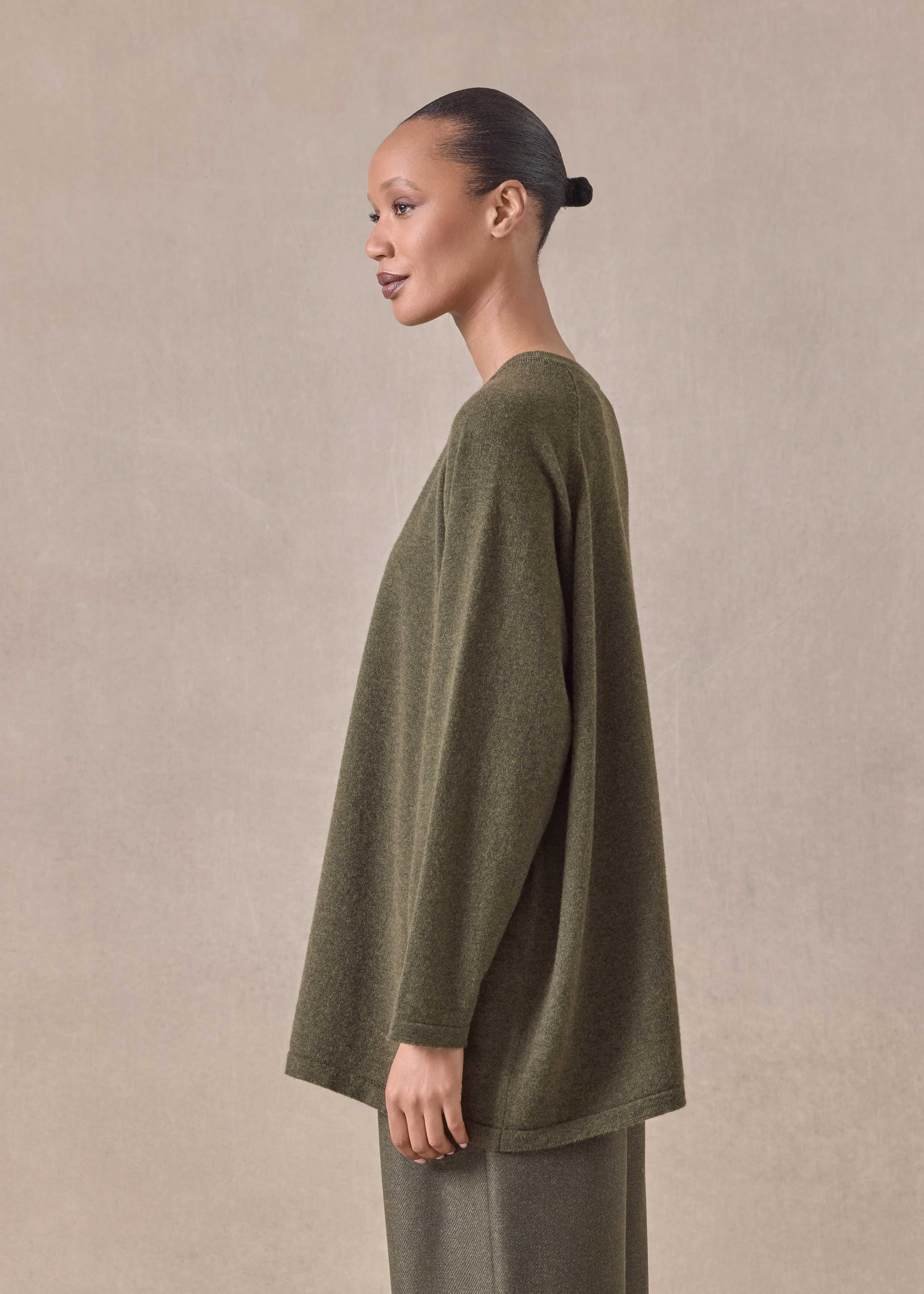 cashmere raglan sleeve round neck cardigan - long (mossbronze) sold by eskandar product image thumbnail 4