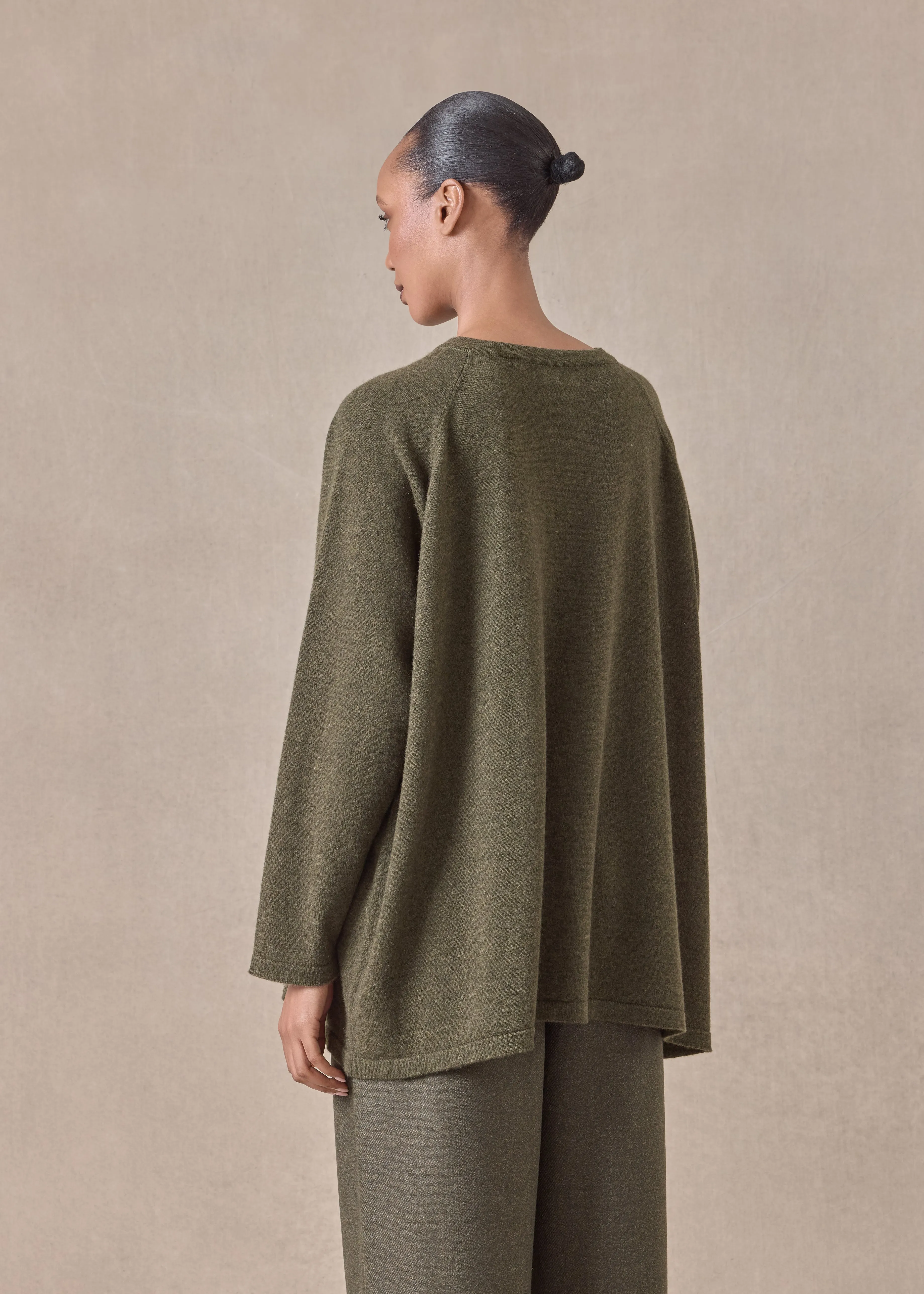 cashmere raglan sleeve round neck cardigan - long (mossbronze) sold by eskandar product image thumbnail 5