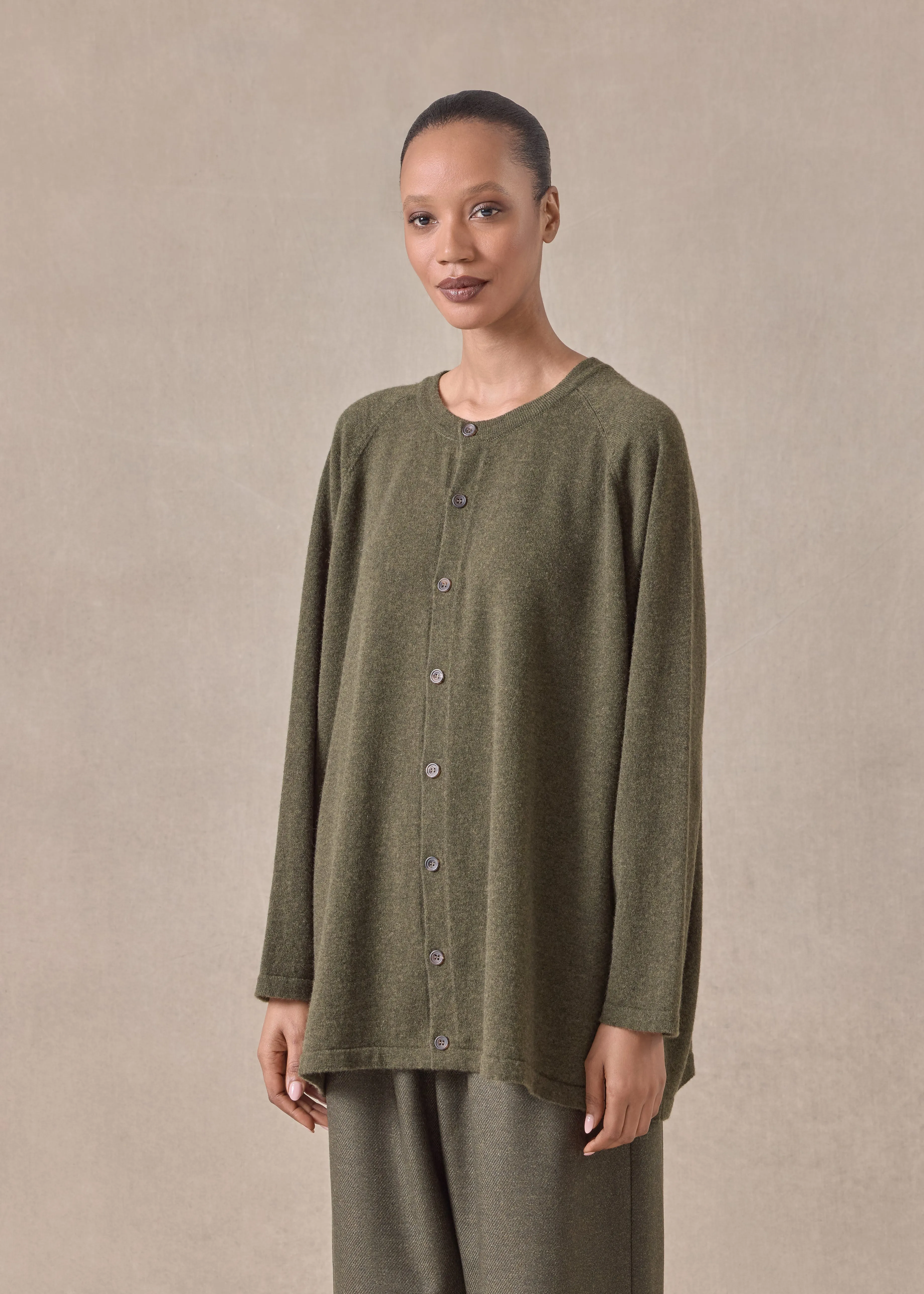cashmere raglan sleeve round neck cardigan - long (mossbronze) sold by eskandar product image thumbnail 2