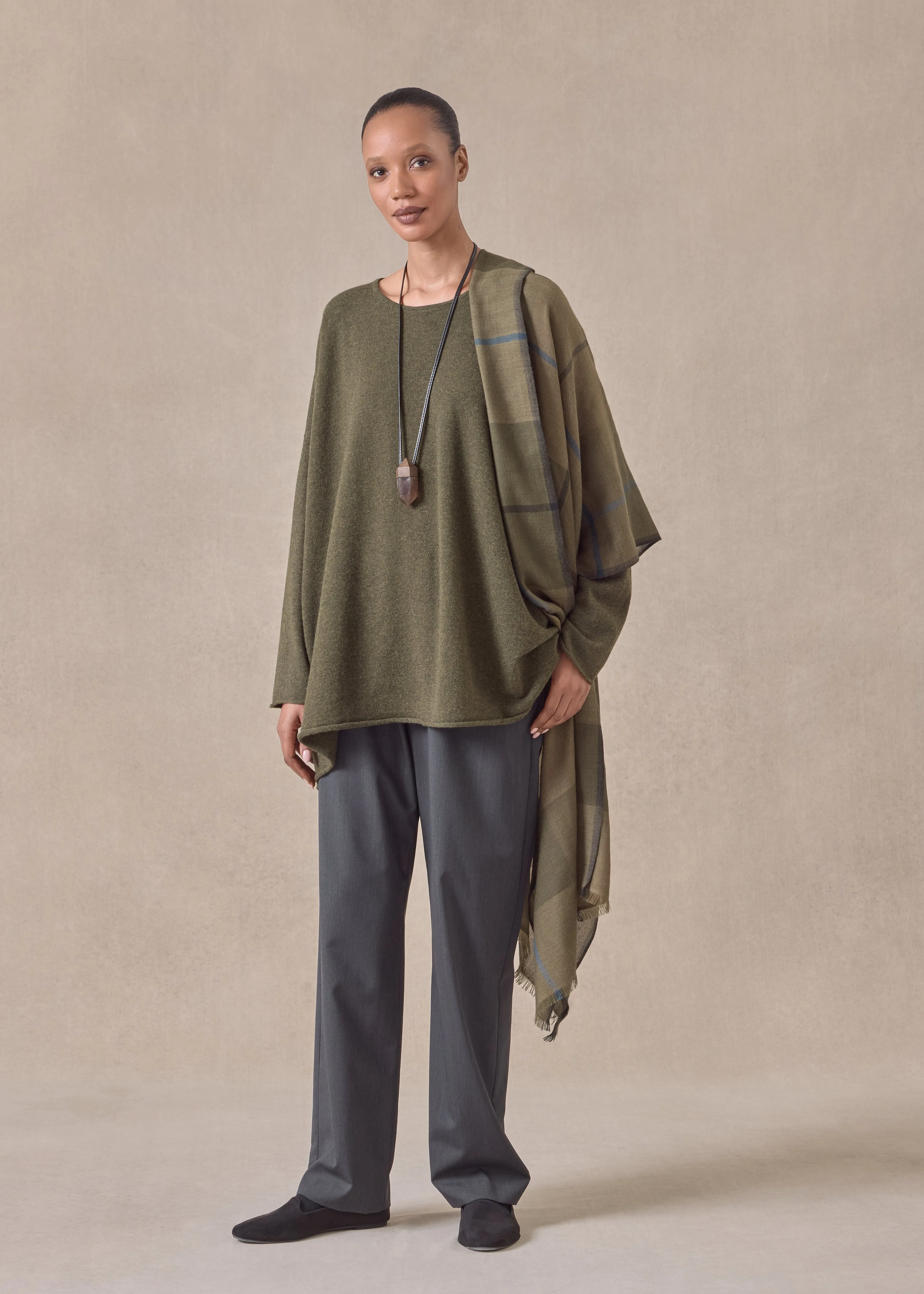 cashmere a-line bateau neck sweater - long (mossbronze) sold by eskandar